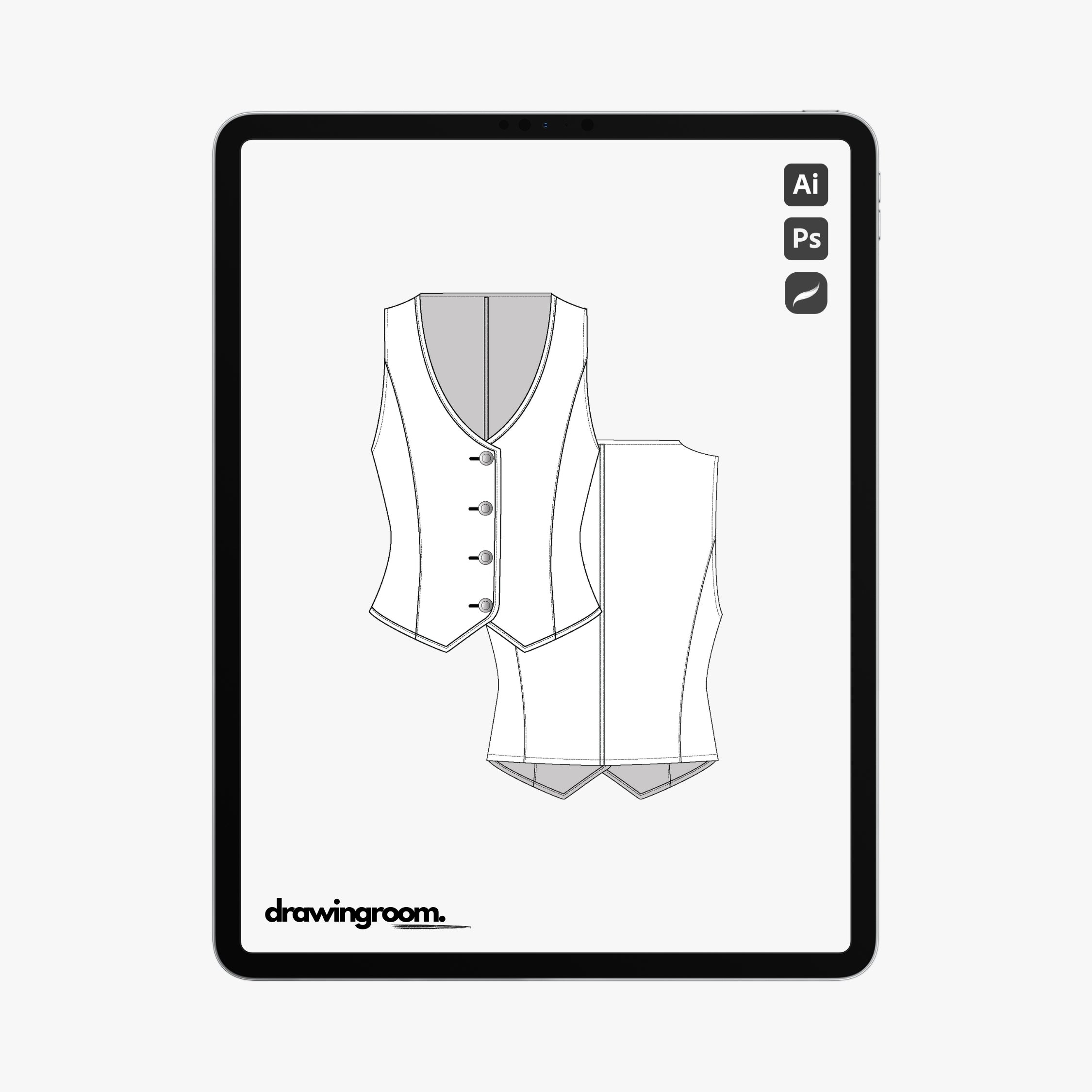 Fitted Suit Vest with Edge Binding - Flat Mockup Vector