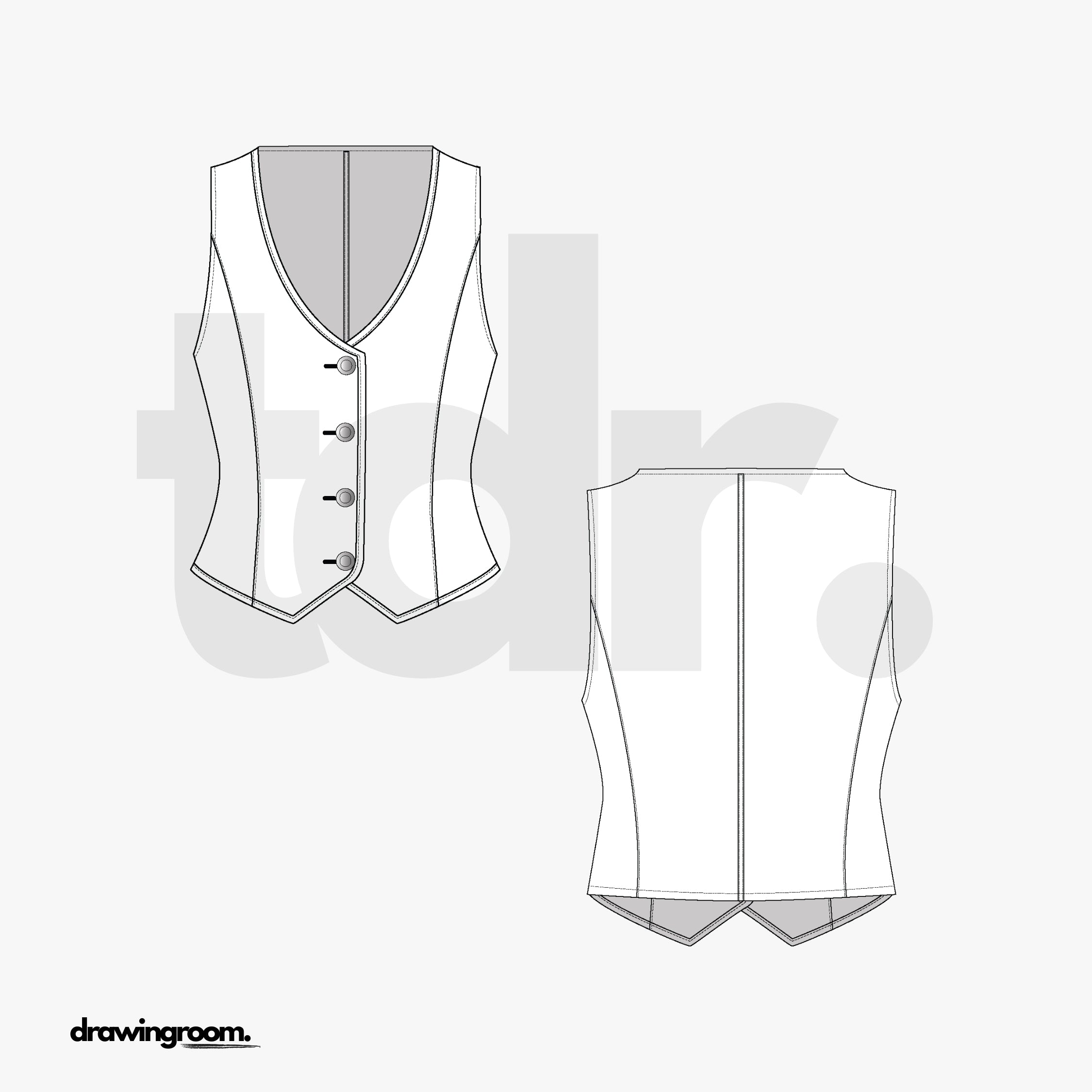 Fitted Suit Vest with Edge Binding - Flat Mockup Vector