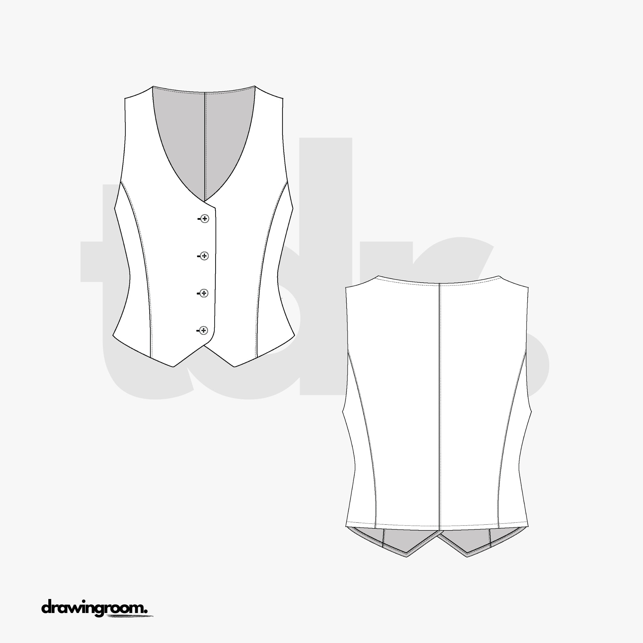 Fitted Suit Vest with Princess Seams - Flat Mockup Vector