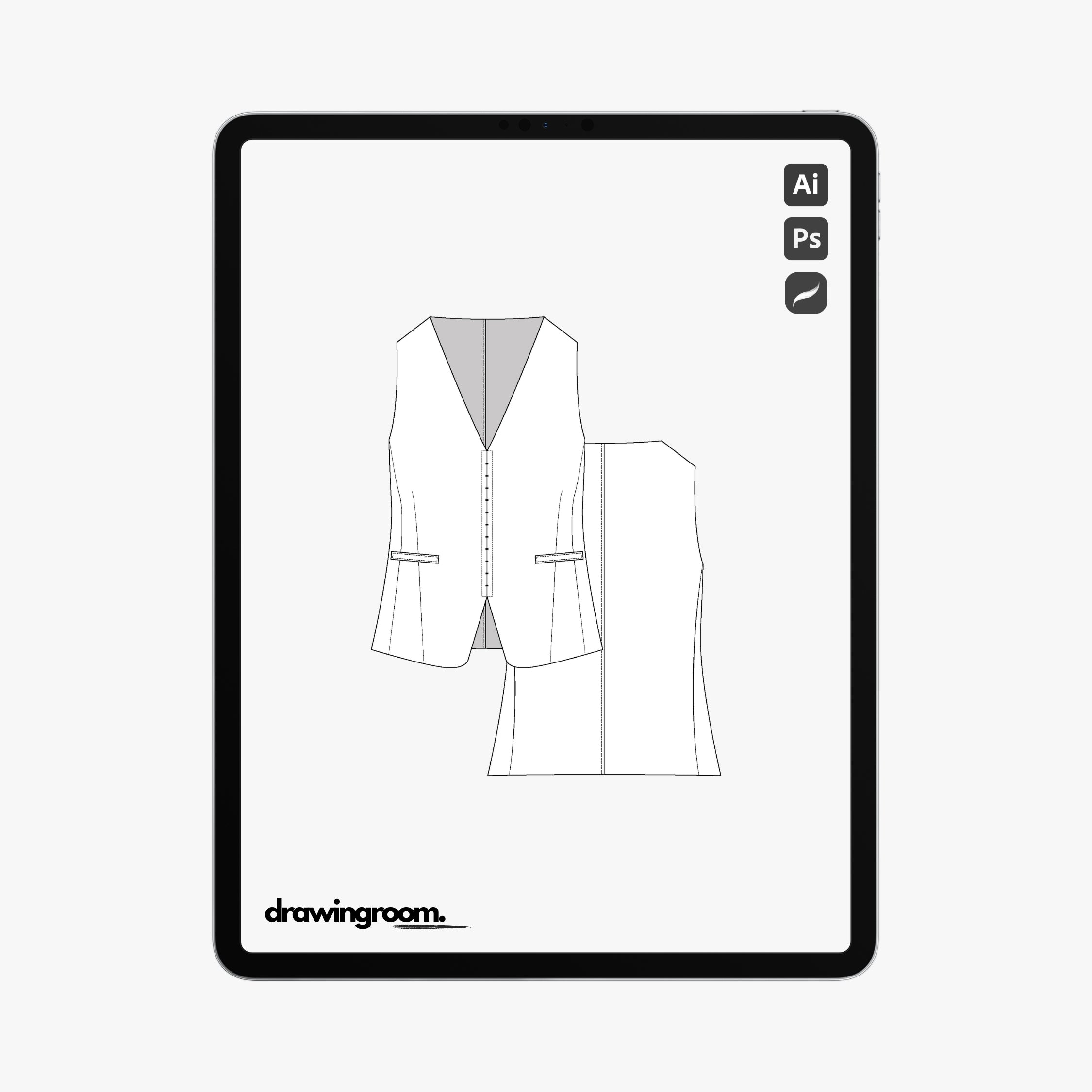 Fitted Suit Vest with Welt Pockets - Flat Mockup Vector