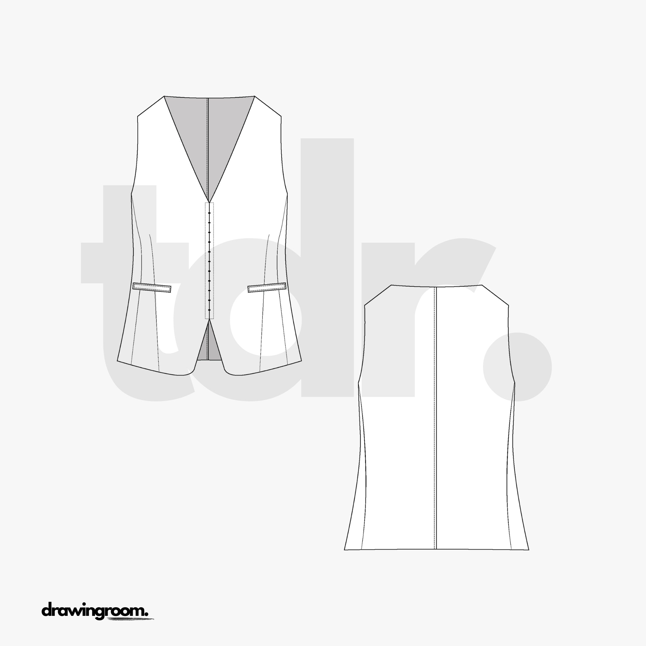 Fitted Suit Vest with Welt Pockets - Flat Mockup Vector