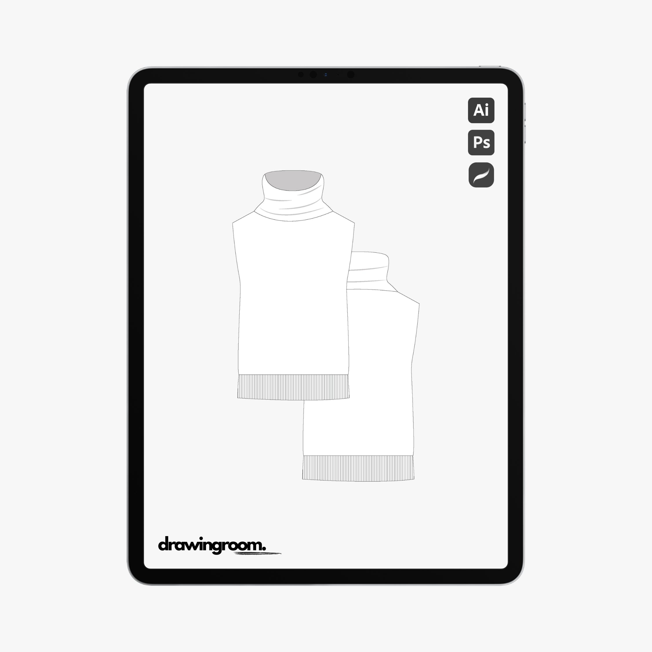 Fitted Turtle Neck Sweater Vest - Flat Mockup Vector