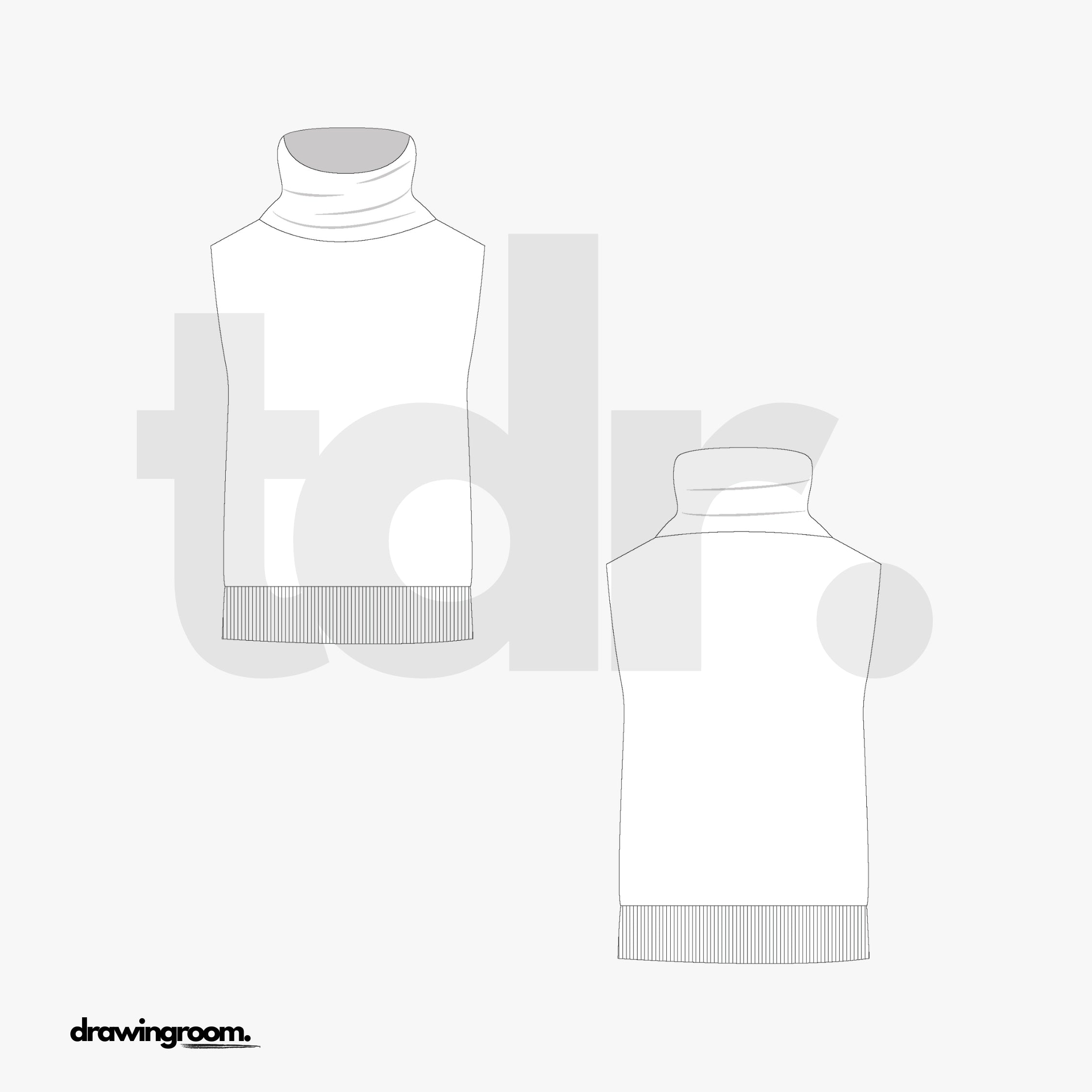 Fitted Turtle Neck Sweater Vest - Flat Mockup Vector