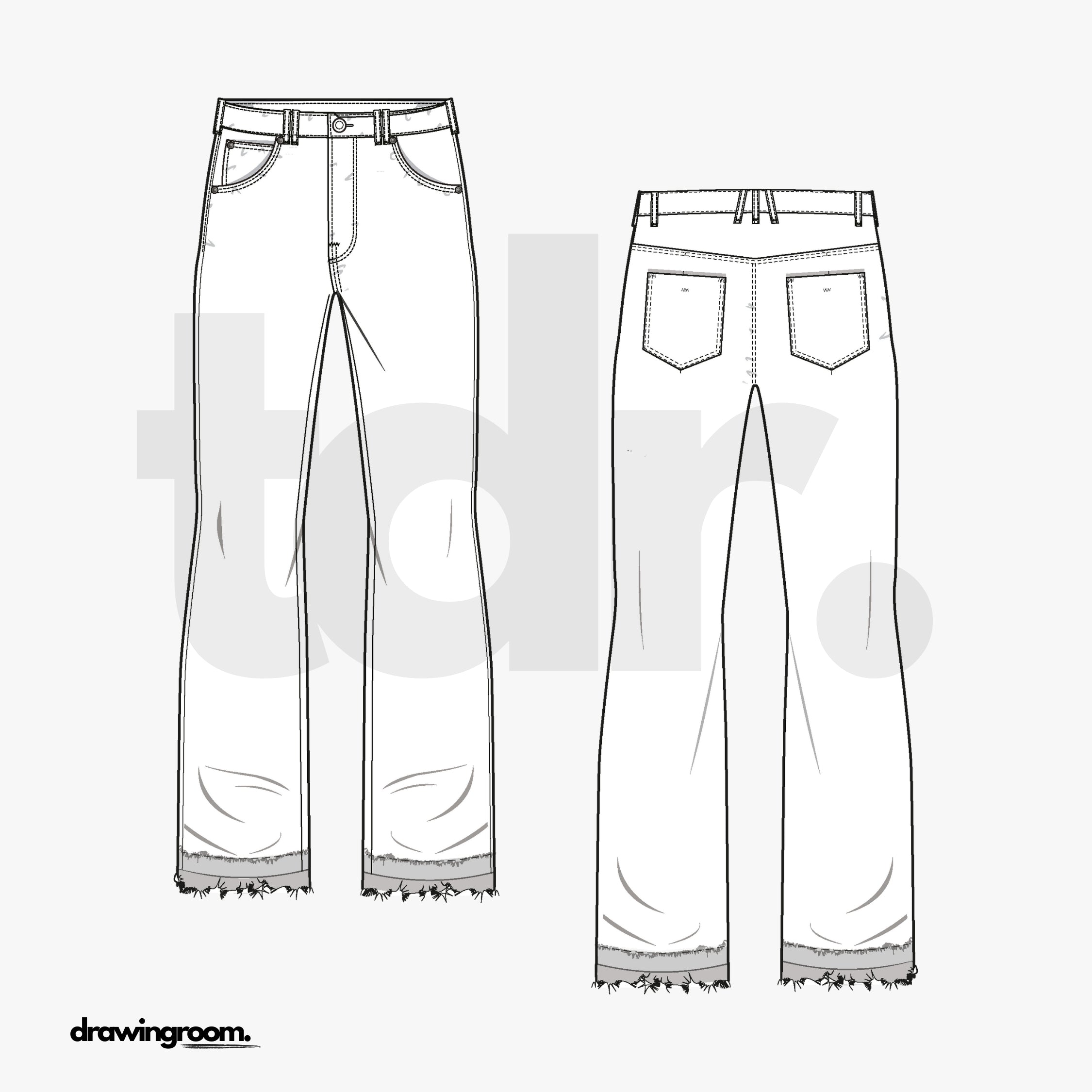 Flared Jeans with Frayed Hem - Flat Mockup Vector