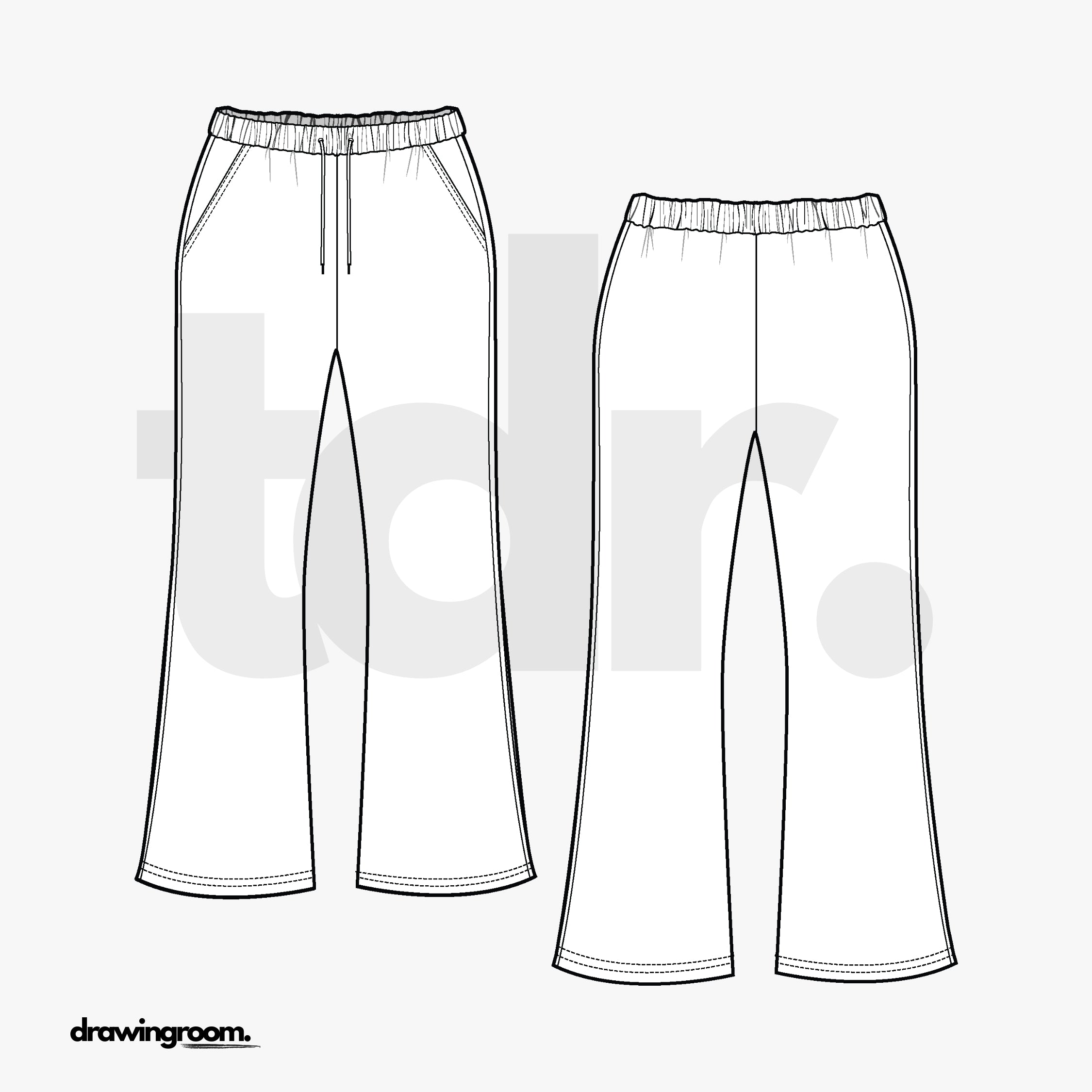 Flared Sweat Pants with Elastic Waistband- Flat Mockup Vector