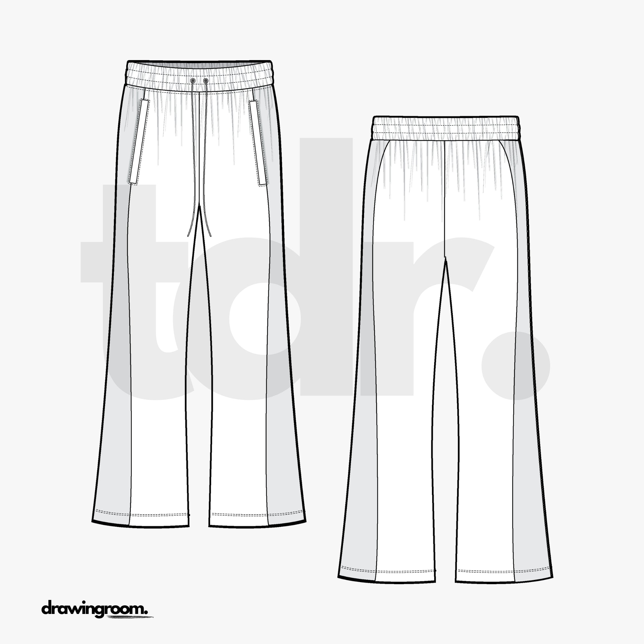 Wide Leg Track Pants - Flat Mockup Vector