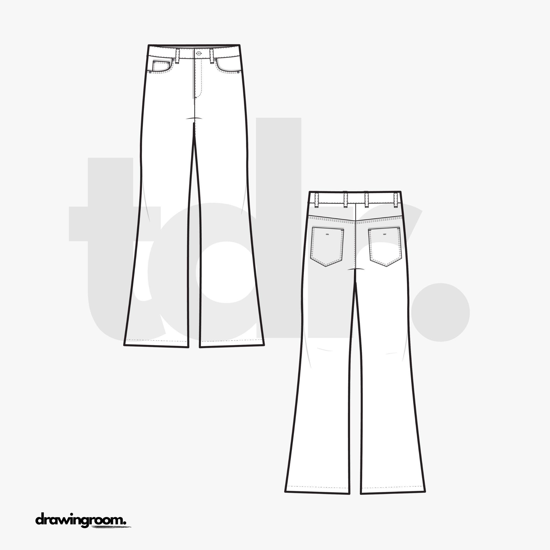 Flared Fit Relaxed Jeans - Flat Mockup Vector