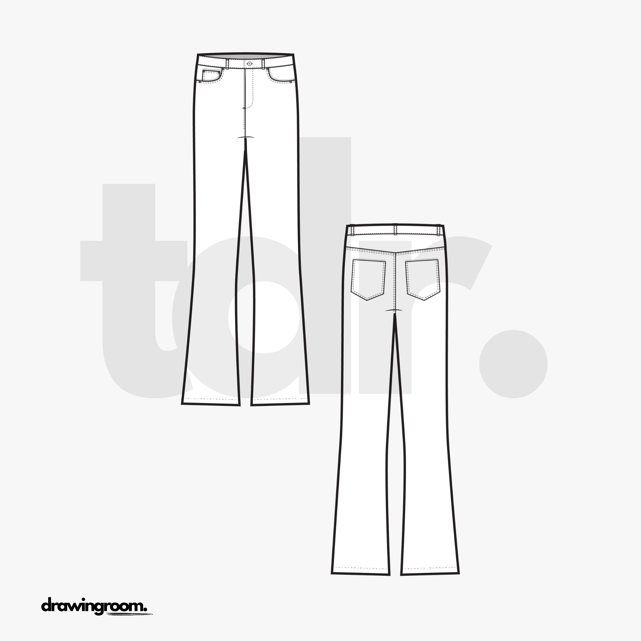 Flared Fit Skinny Jeans - Flat Mockup Vector