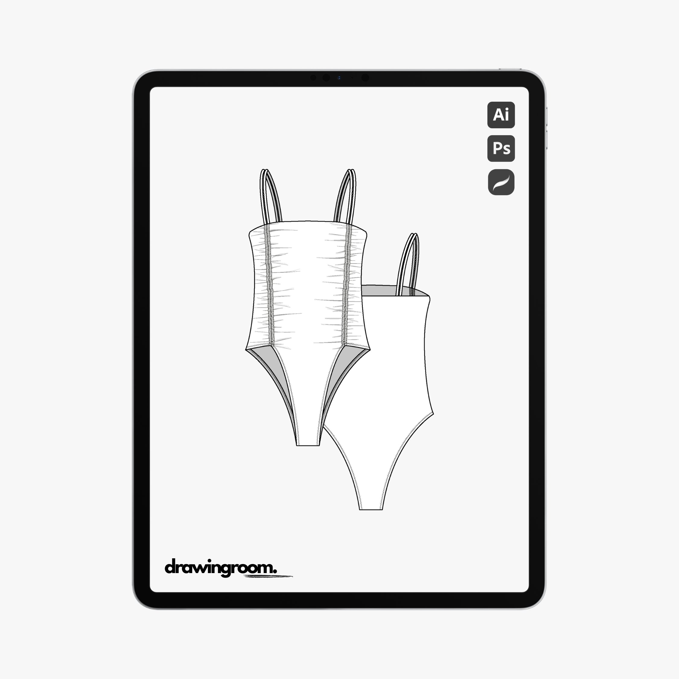 Front Ruched One Piece Swim Suit - Flat Mockup Vector