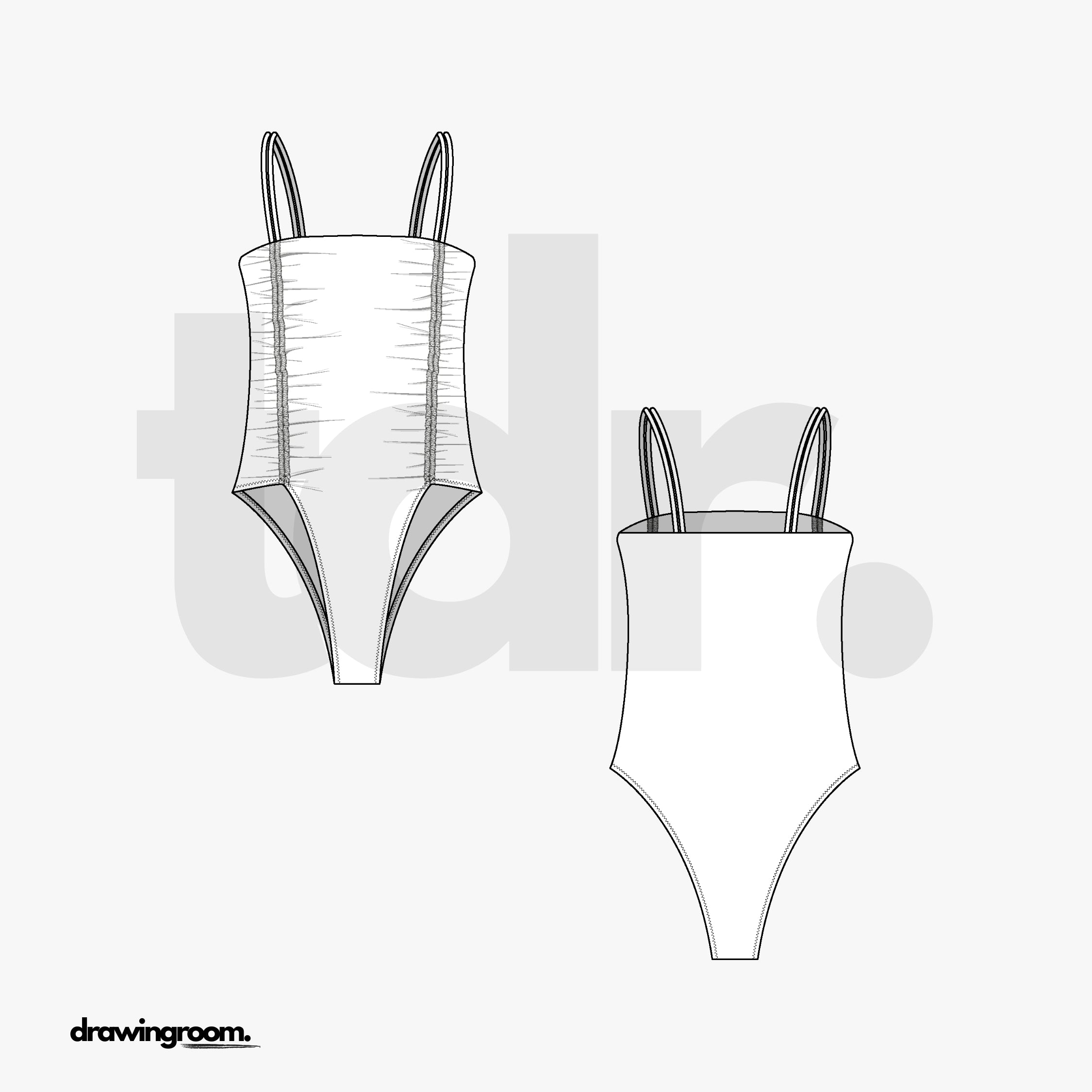 Front Ruched One Piece Swim Suit - Flat Mockup Vector