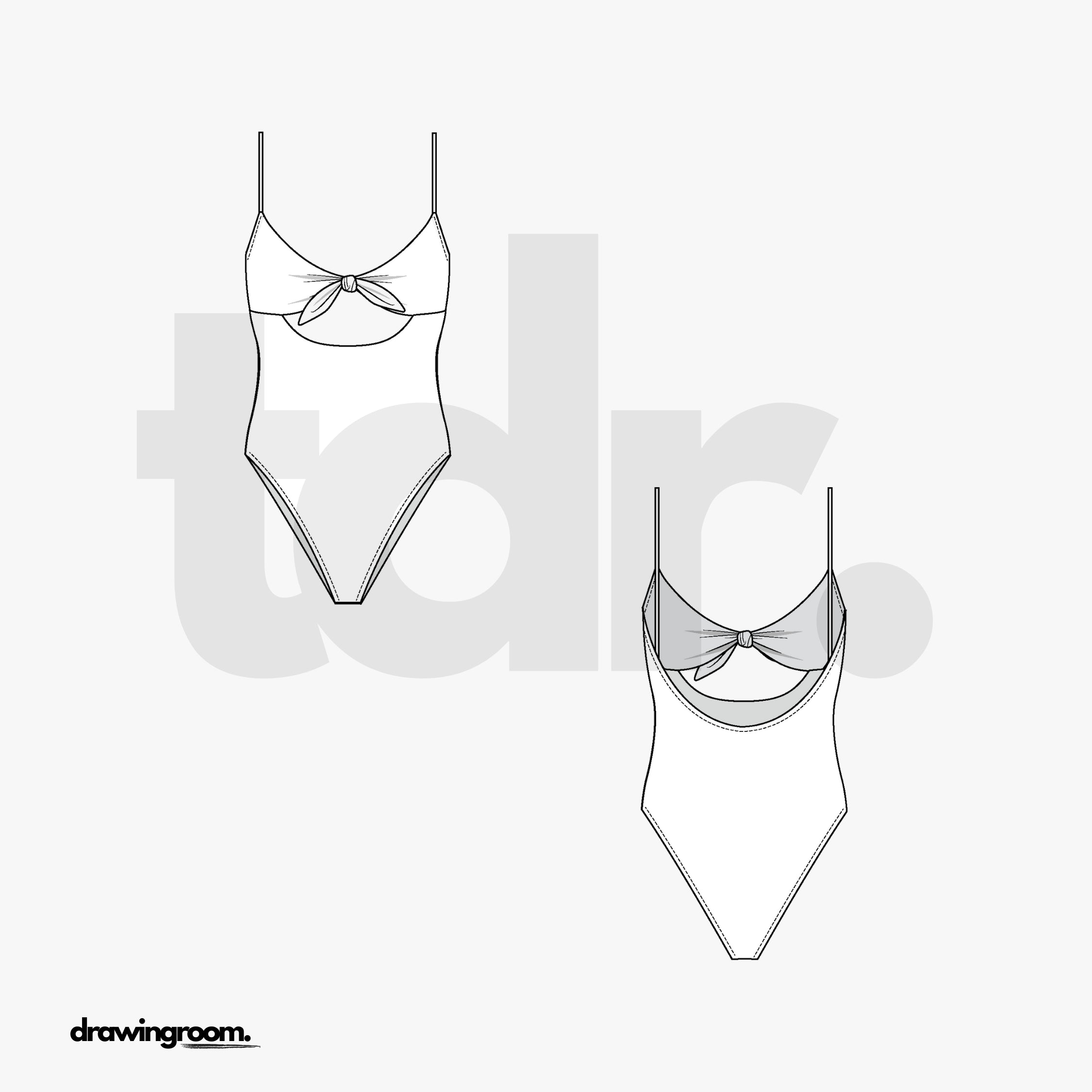 Front Tie One Piece Swim Suit - Flat Mockup Vector