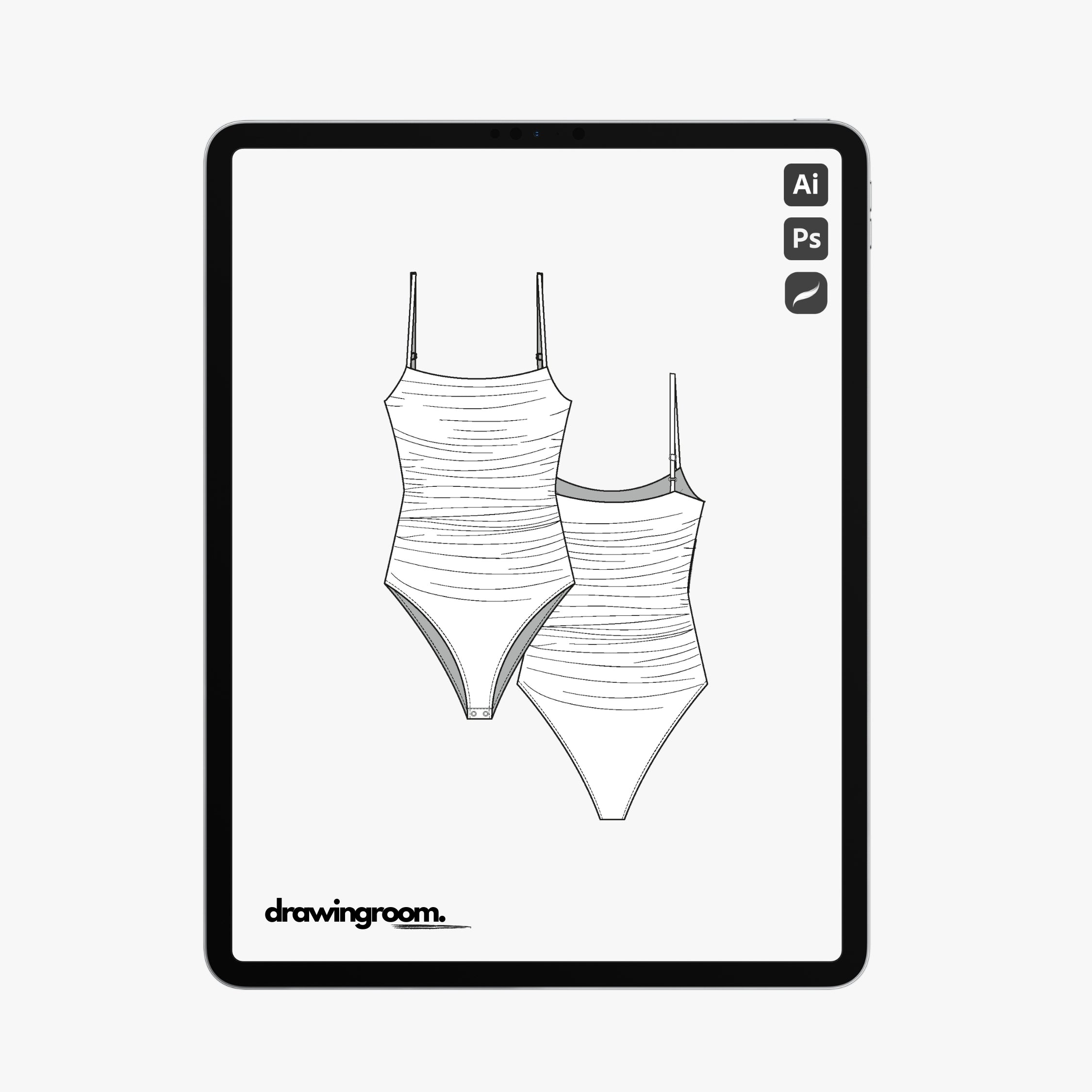 Full Body Ruched One Piece Swim Suit - Flat Mockup Vector