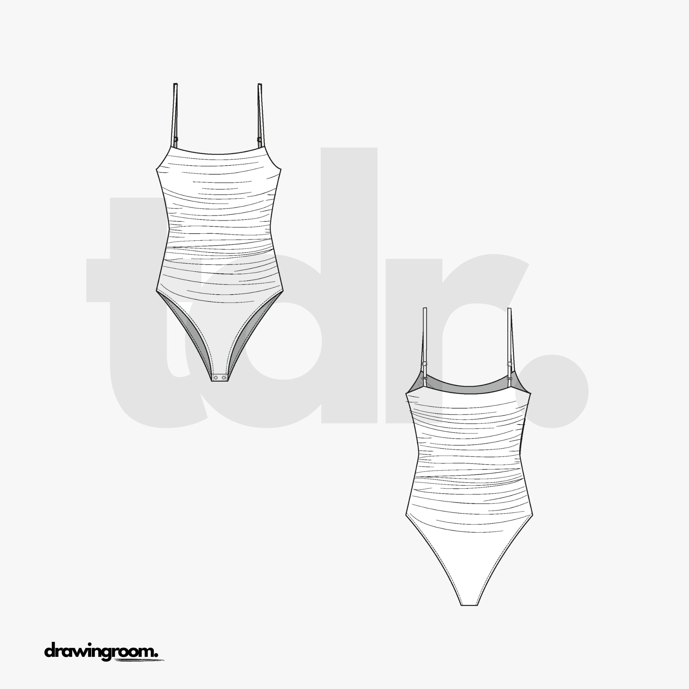 Full Body Ruched One Piece Swim Suit - Flat Mockup Vector