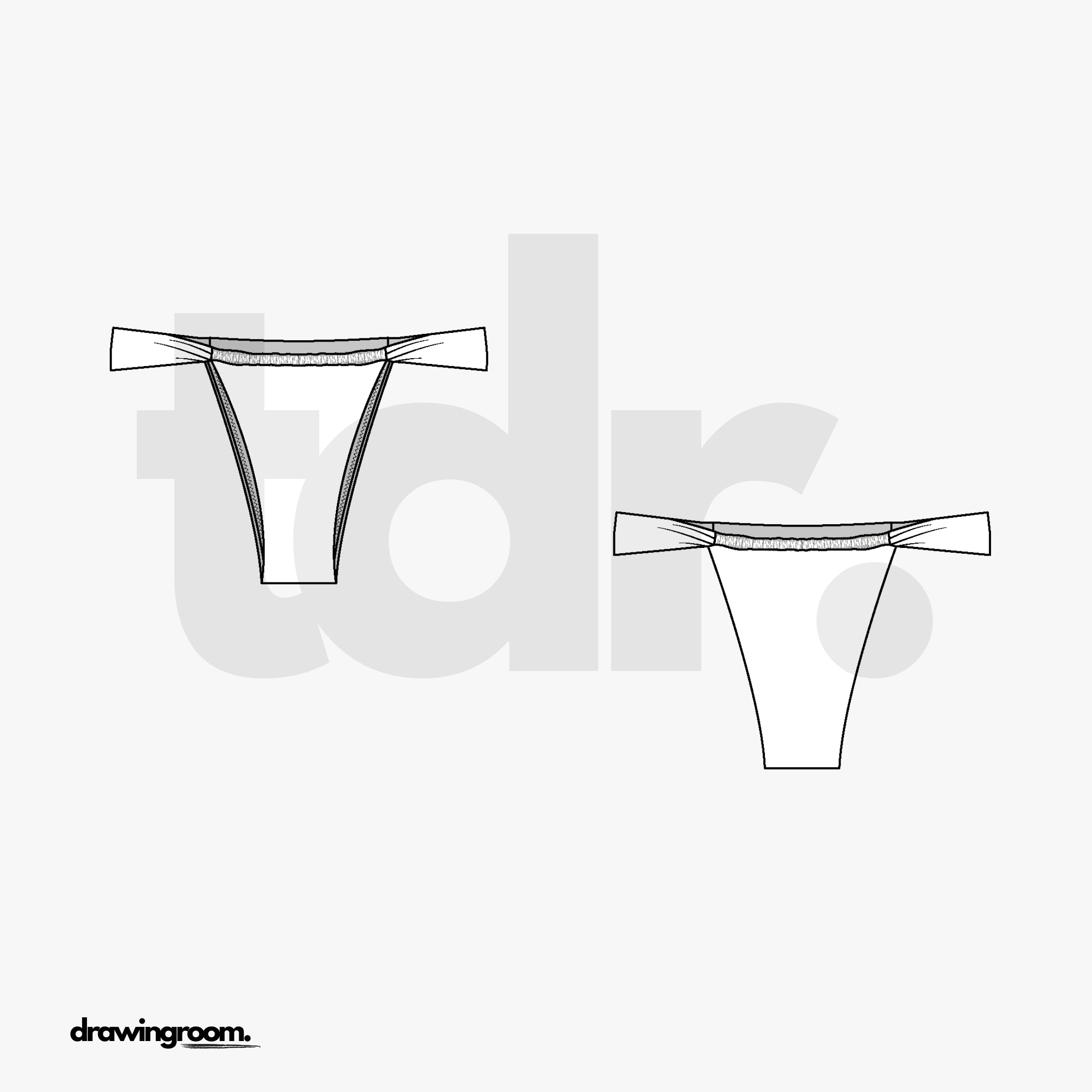 High Leg Ruched Strap Bikini Bottom - Flat Mockup Vector