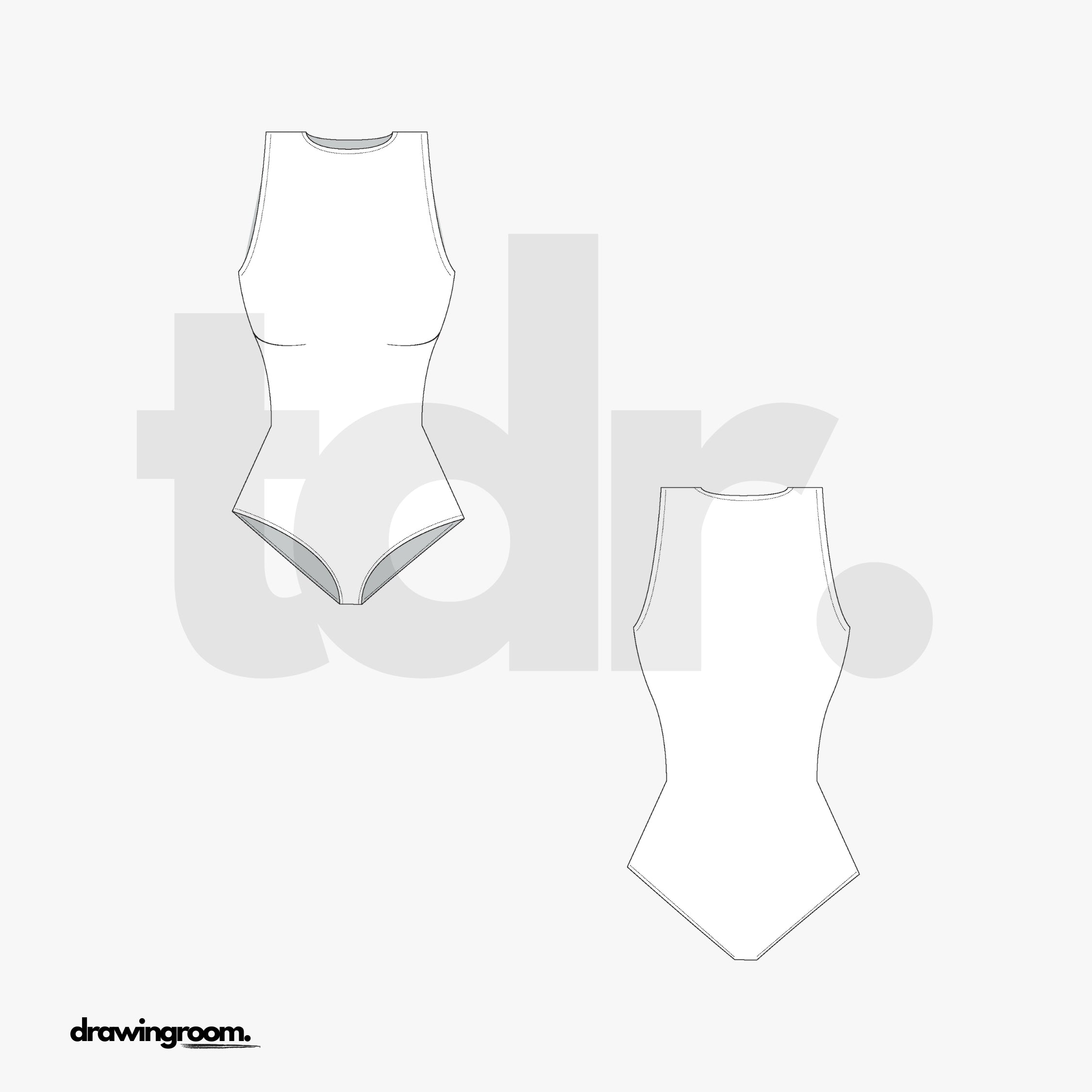 High Neck One Piece Swim Suit - Flat Mockup Vector