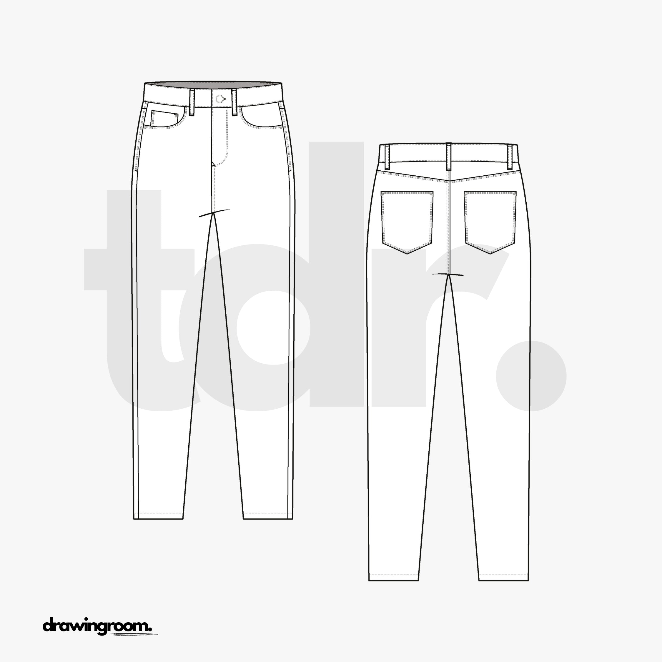 High Rise Skinny Fit Jeans - Flat Mockup Vector