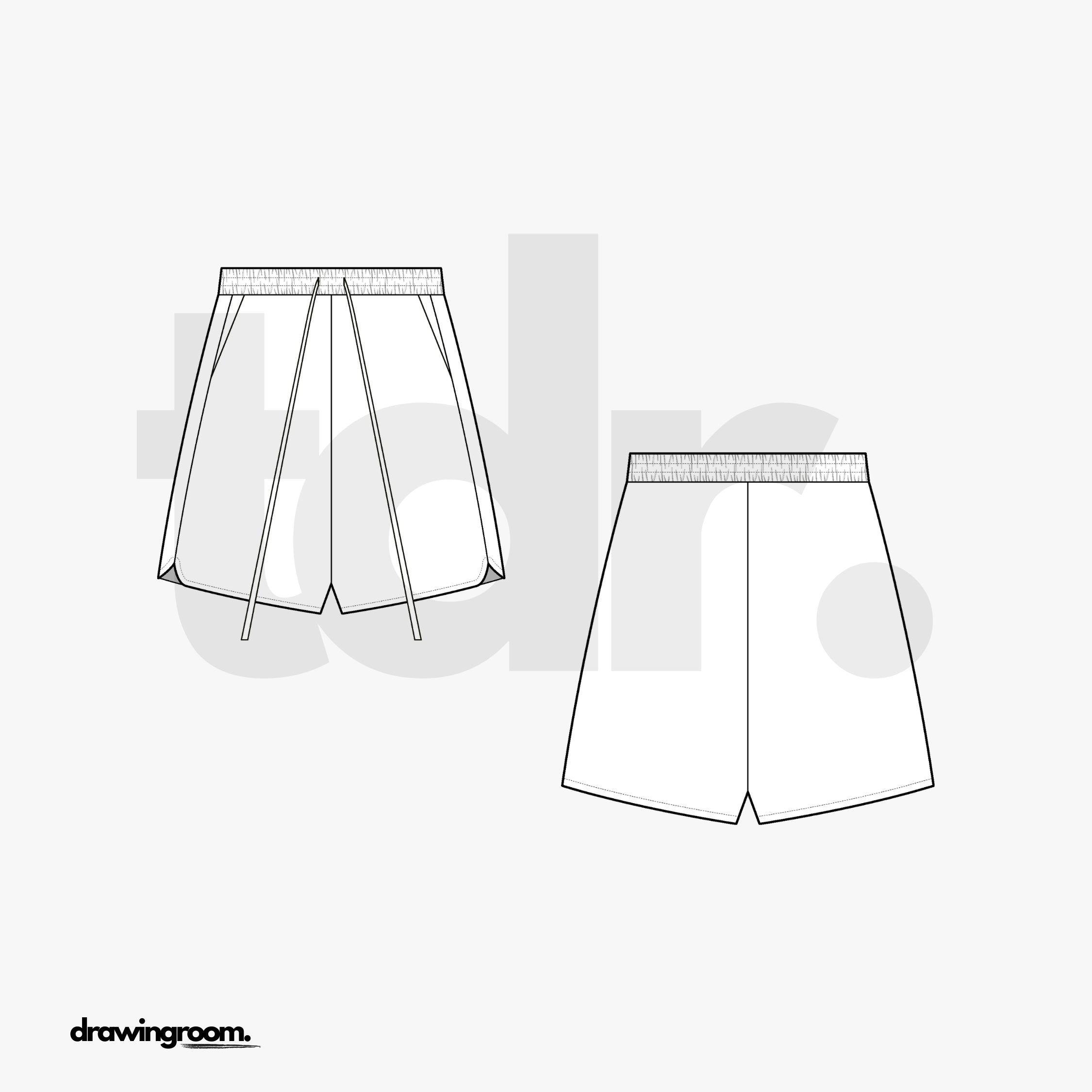 High Waisted Relaxed Fit Athletic Shorts with Side Seam Pockets - Flat Mockup Vector