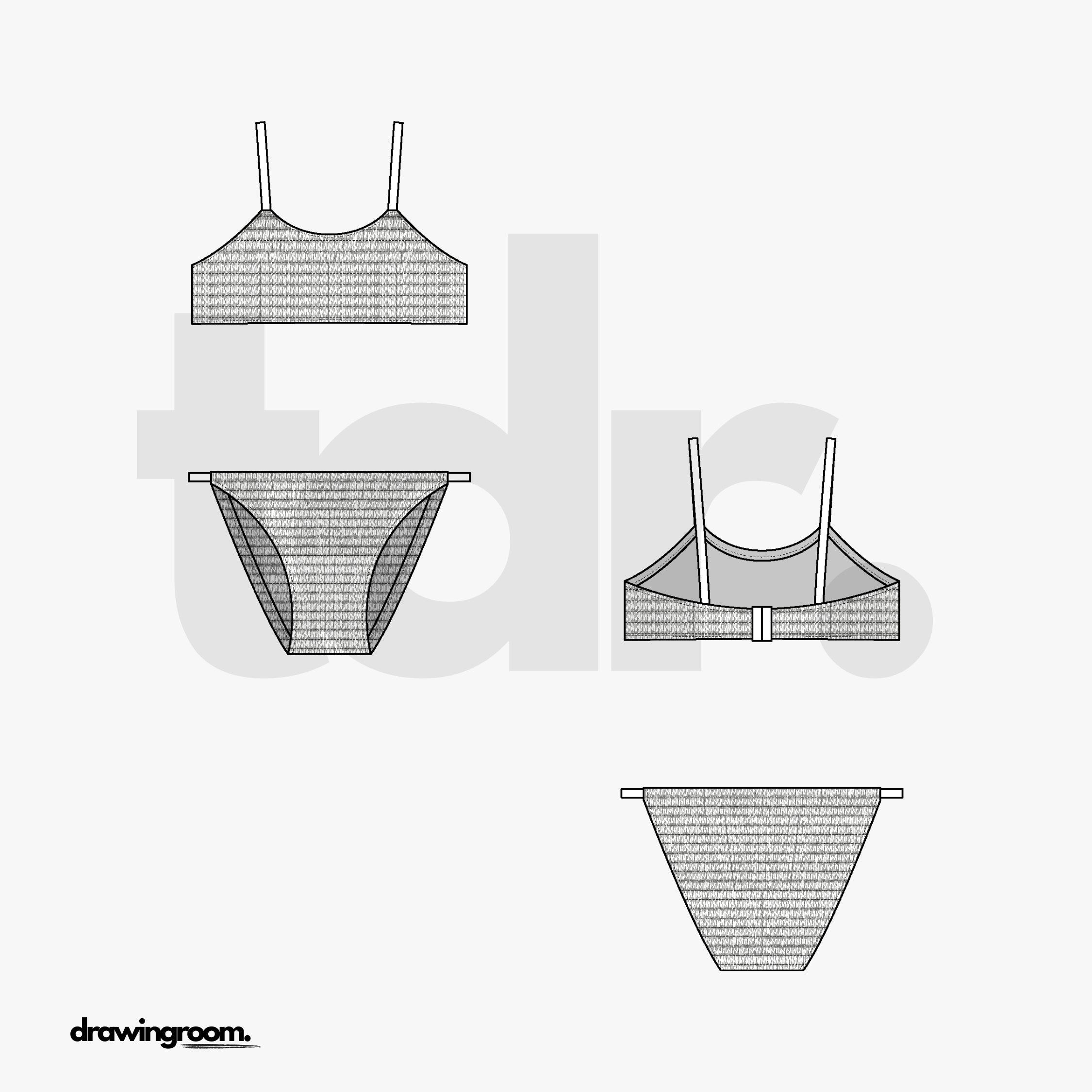 Horizontal Stripe Two Piece Swim Suit - Flat Mockup Vector