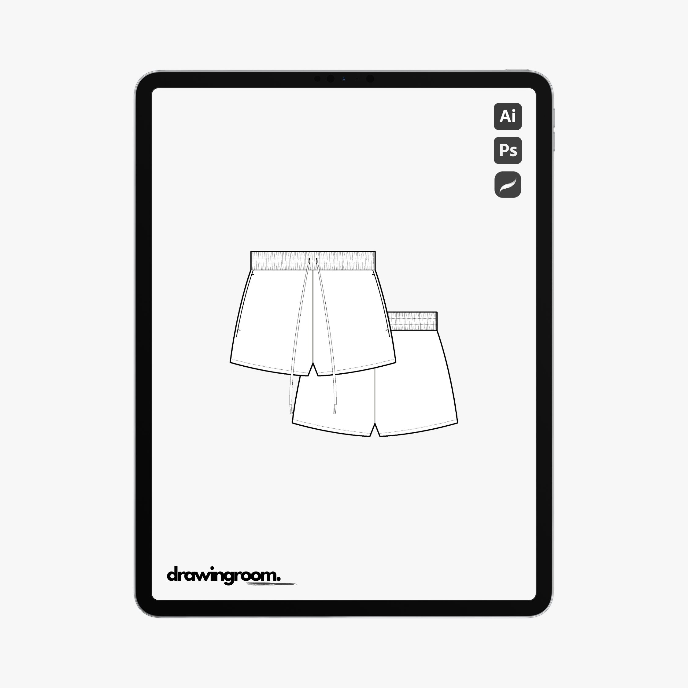 Jogger Shorts with In Seam Pockets and Short Inseam - Flat Mockup Vector