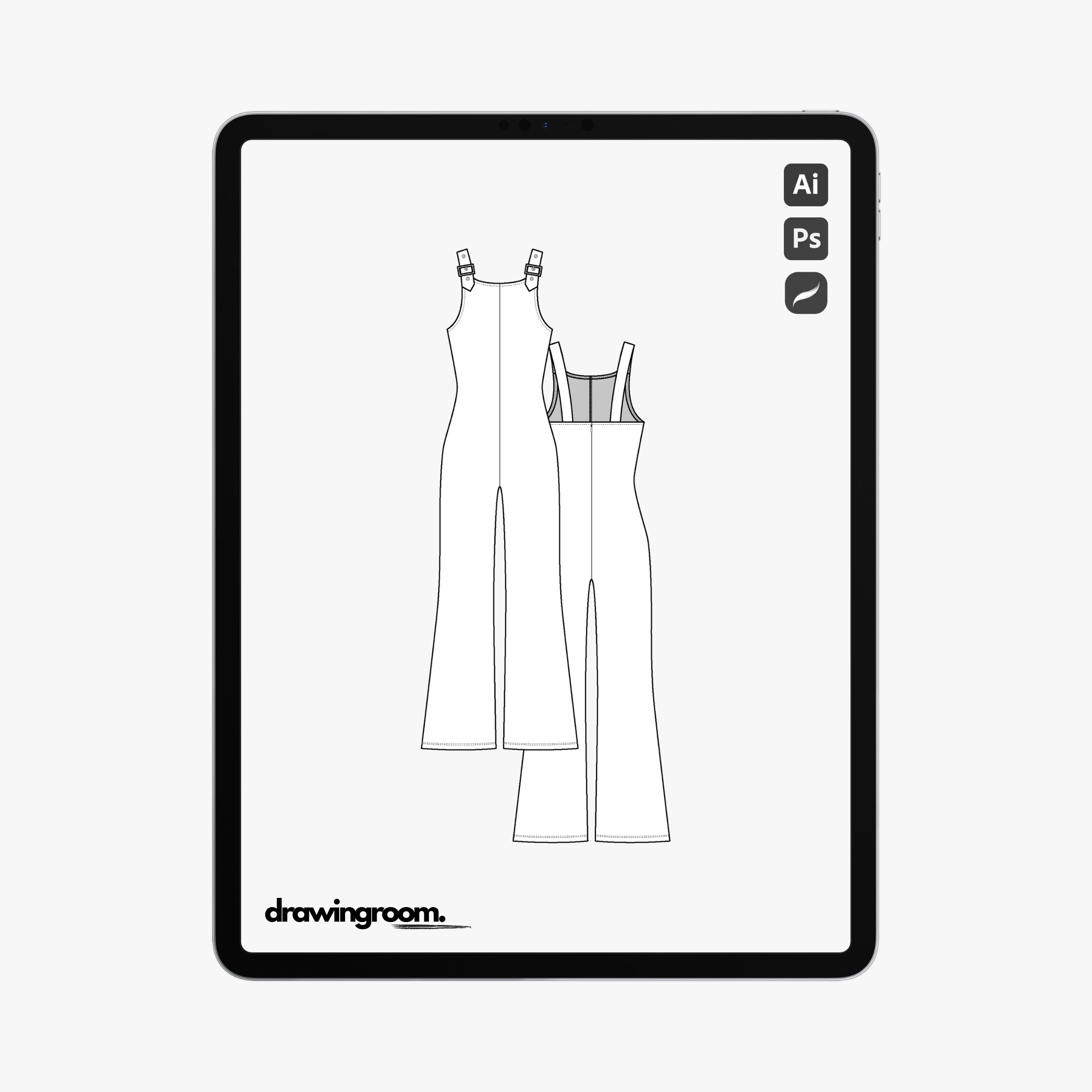 Jumpsuit with Adjustable Straps - Flat Mockup Vector