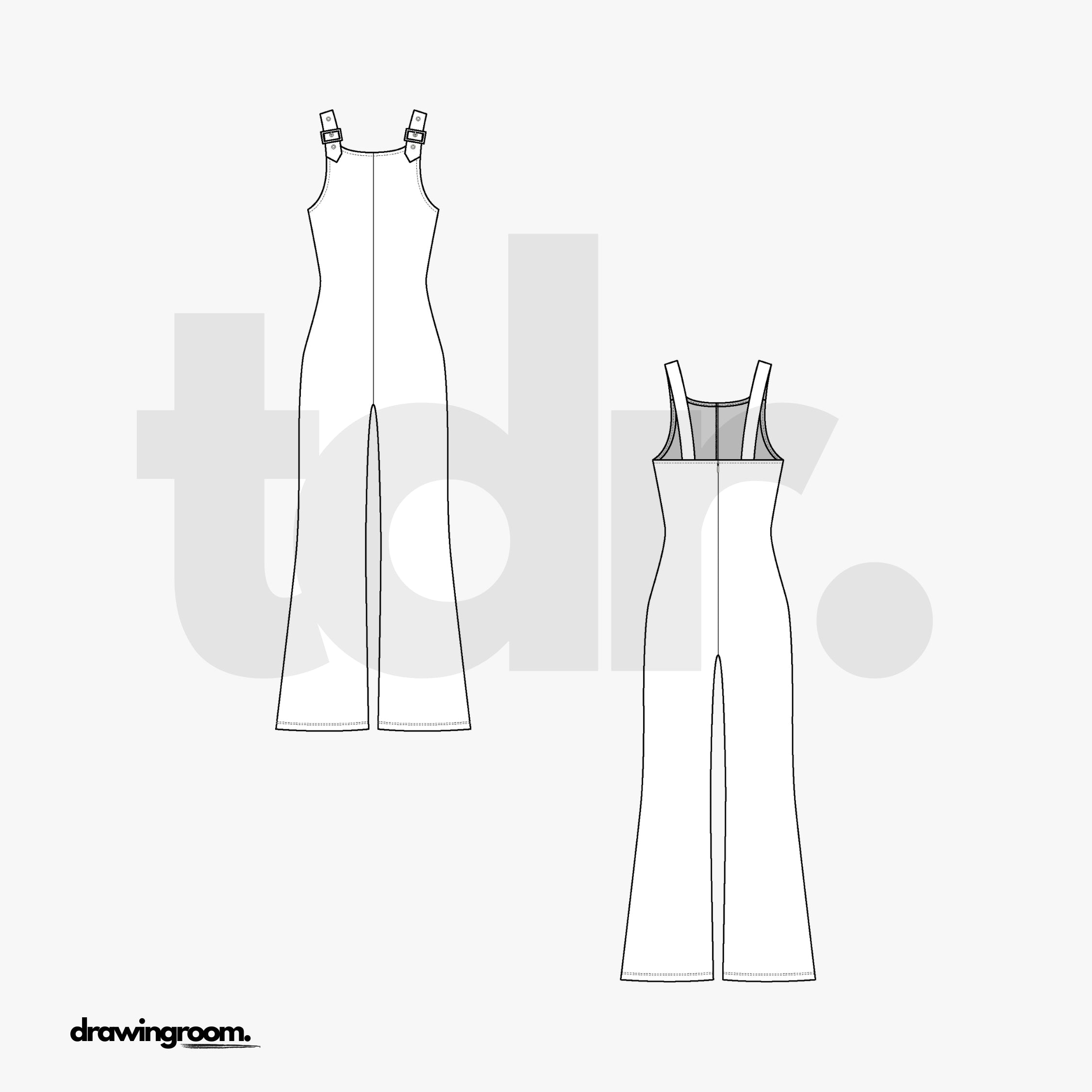 Jumpsuit with Adjustable Straps - Flat Mockup Vector