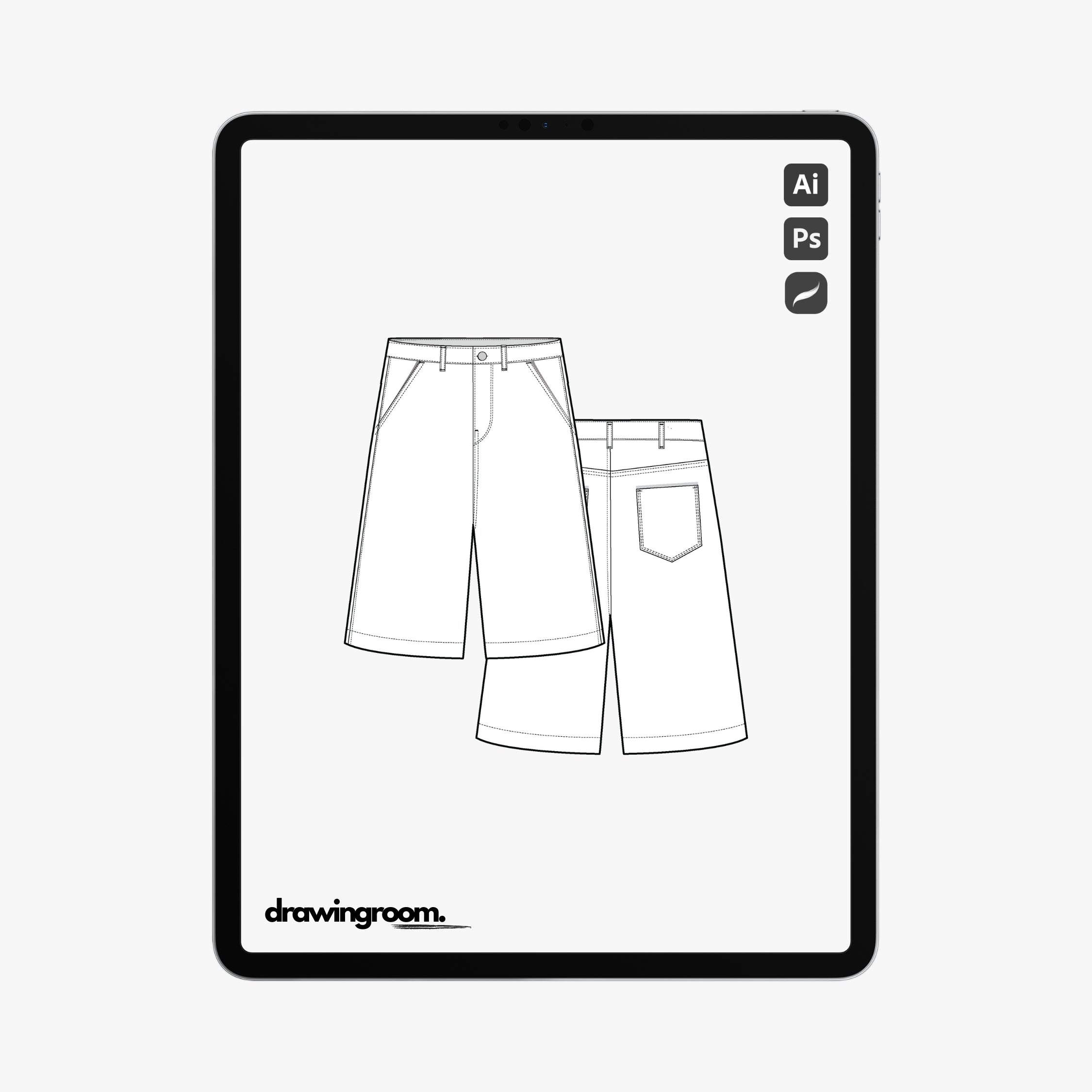 Denim Jorts - Flat Mockup Vector