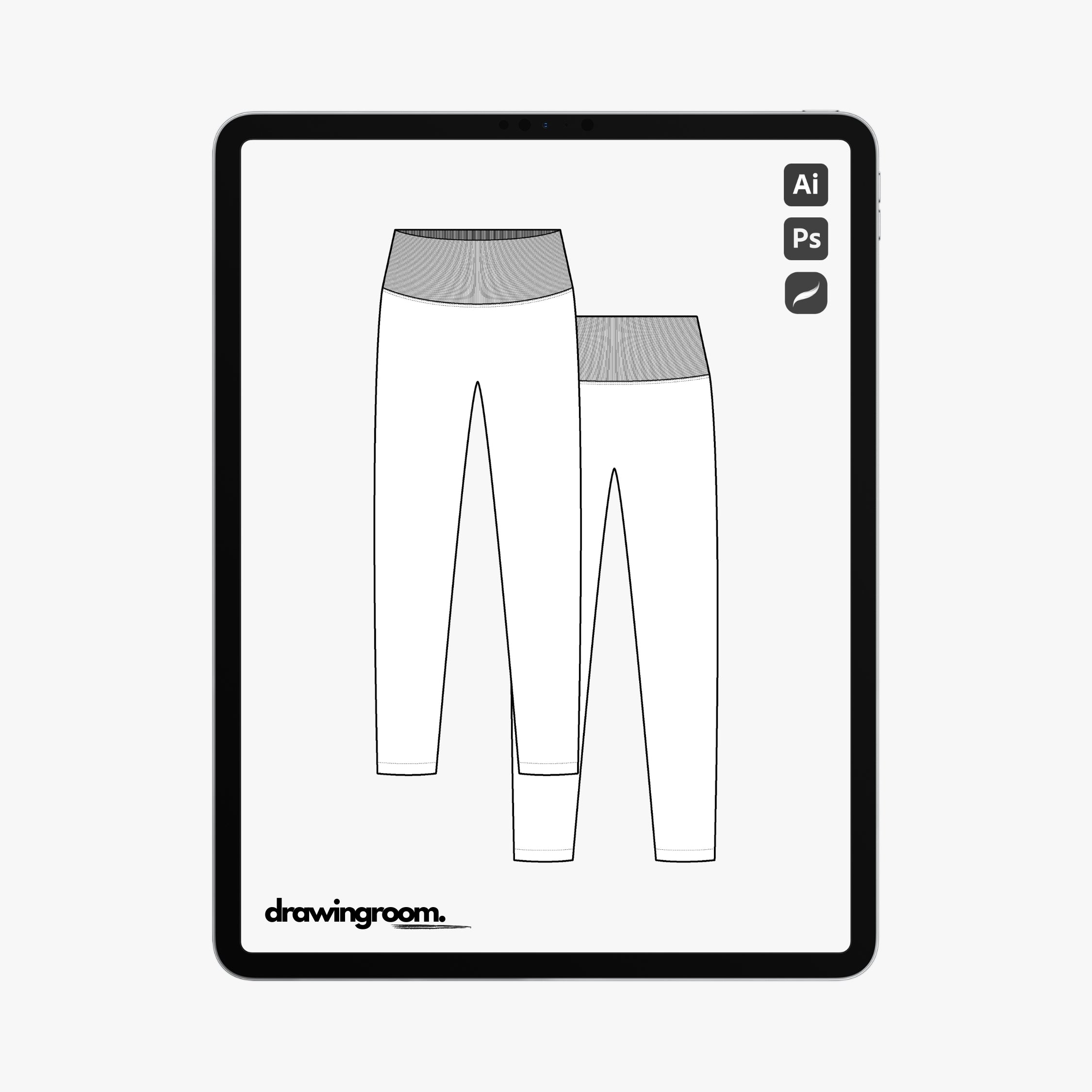 Leggings with Wide Waistband - Flat Mockup Vector