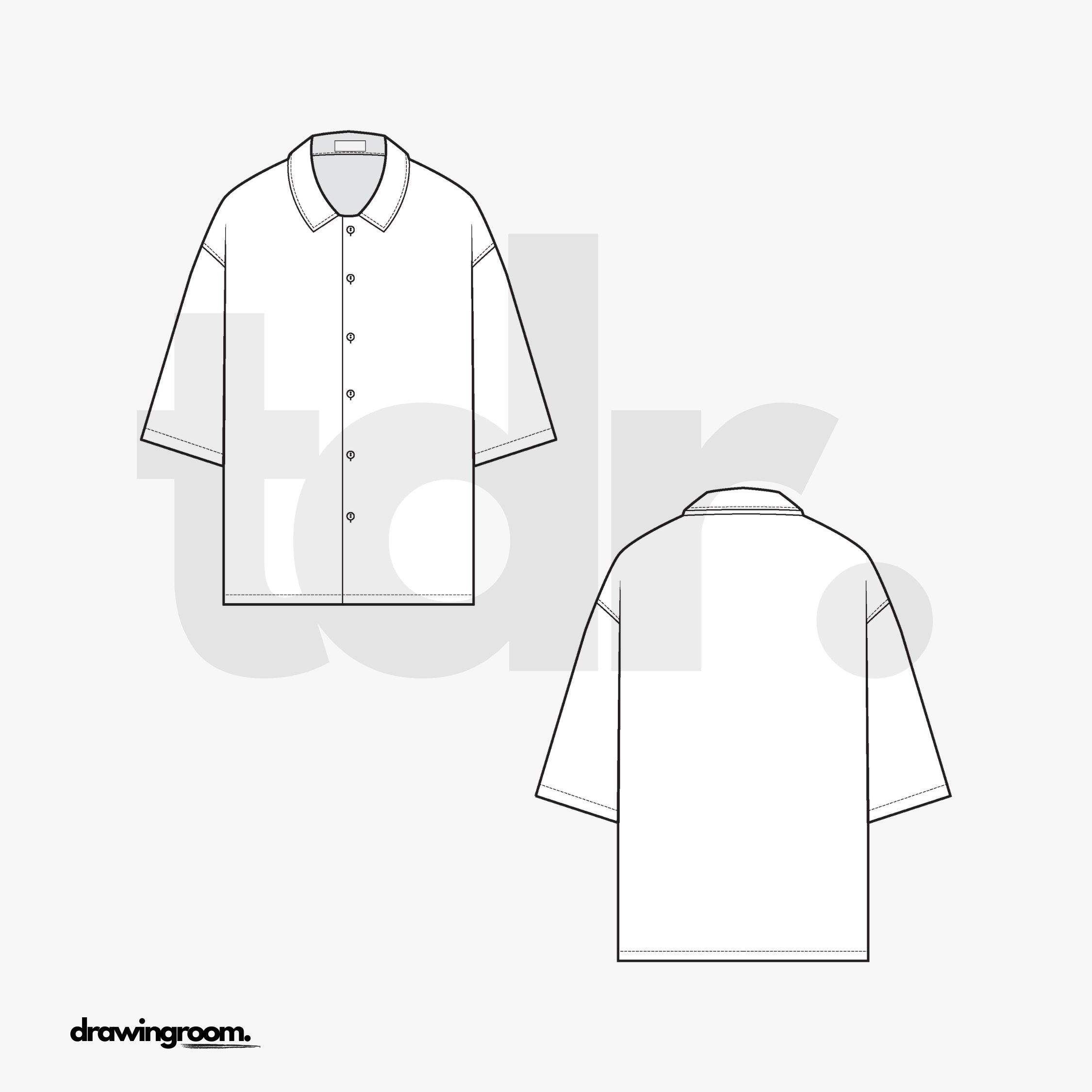 Relaxed Short Sleeve Button Up with Drop Shoulder - Flat Mockup Vector