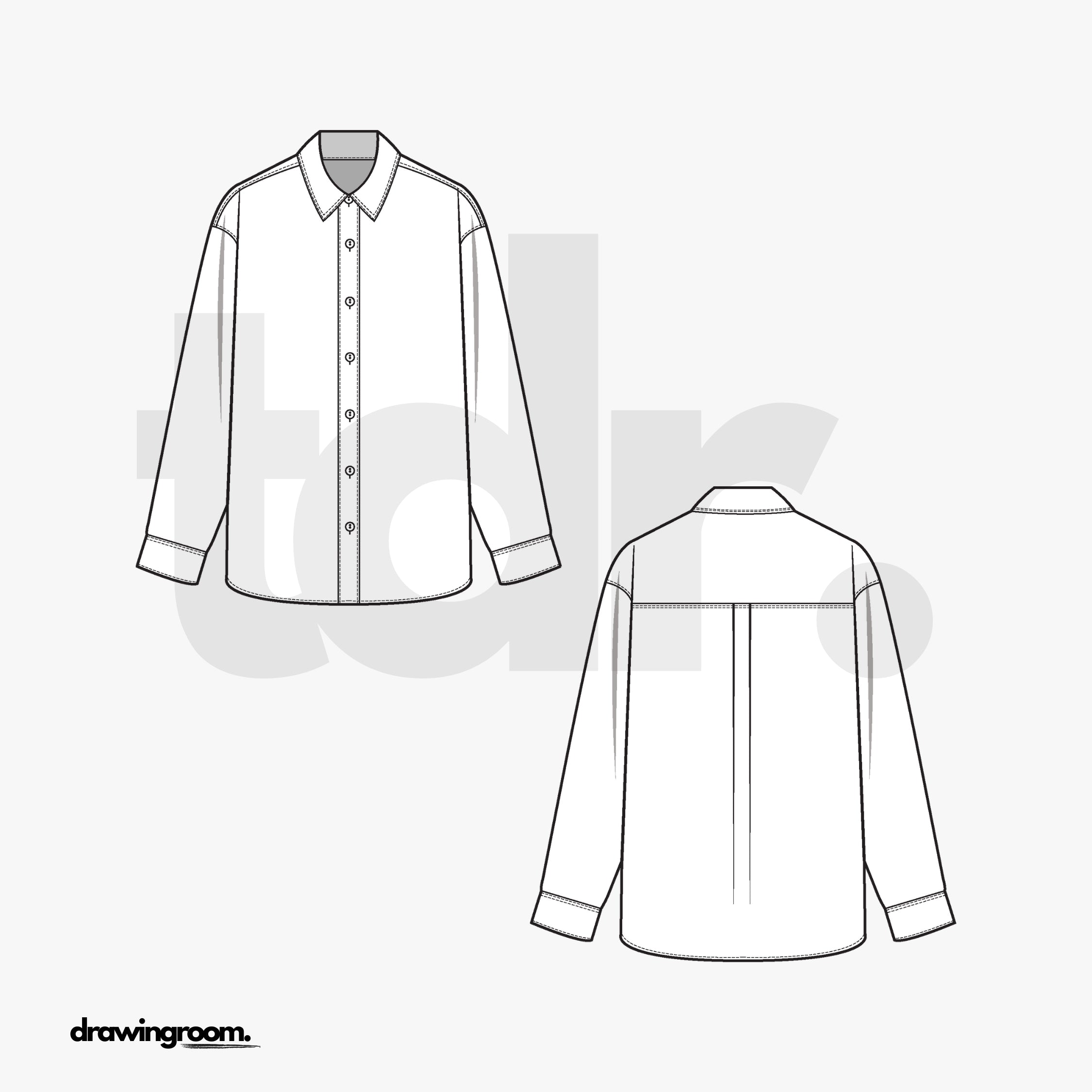 Long Sleeve Button Up with Drop Shoulder - Flat Mockup Vector