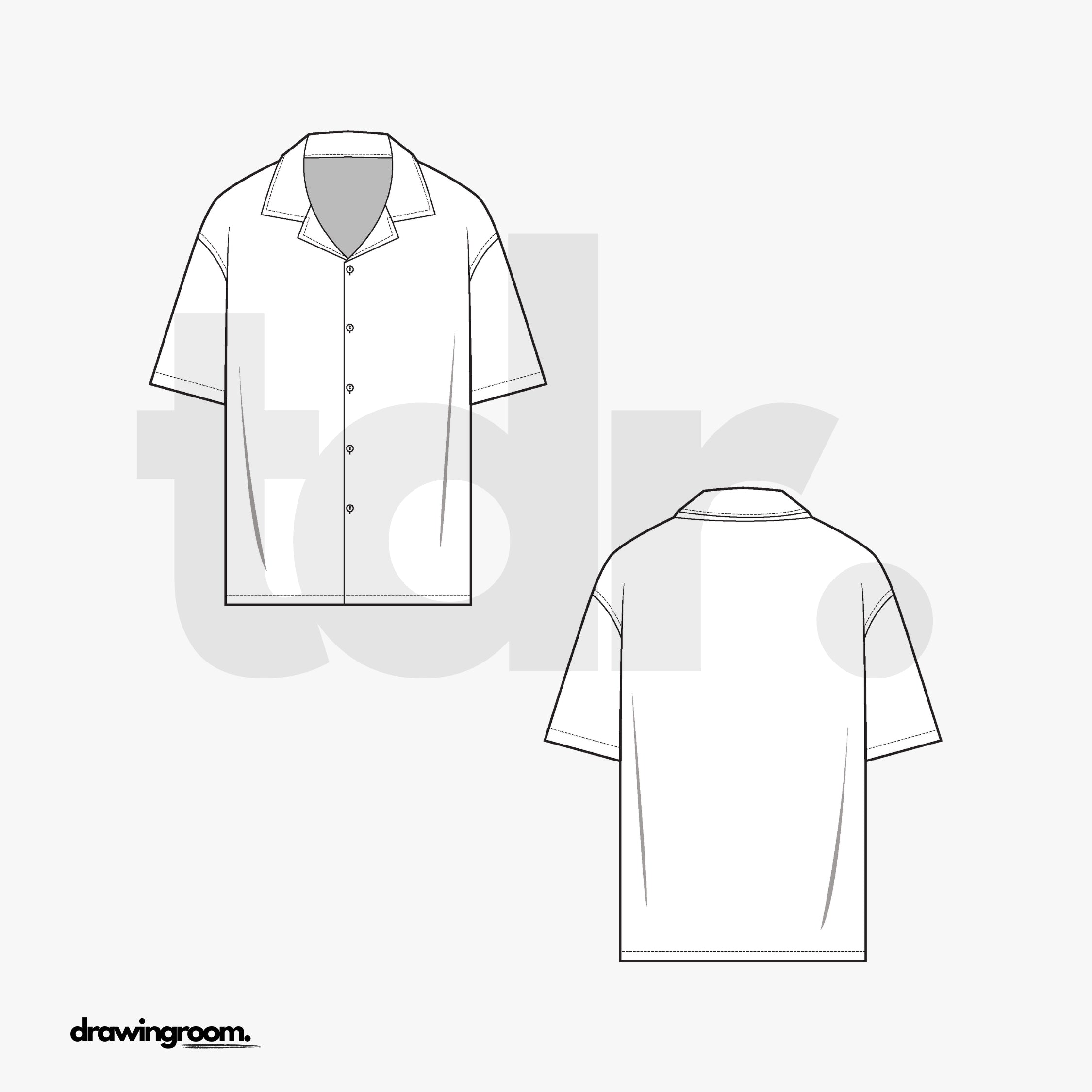 Relaxed Fit Short Sleeve Button Up with Convertible Collar - Flat Mockup Vector