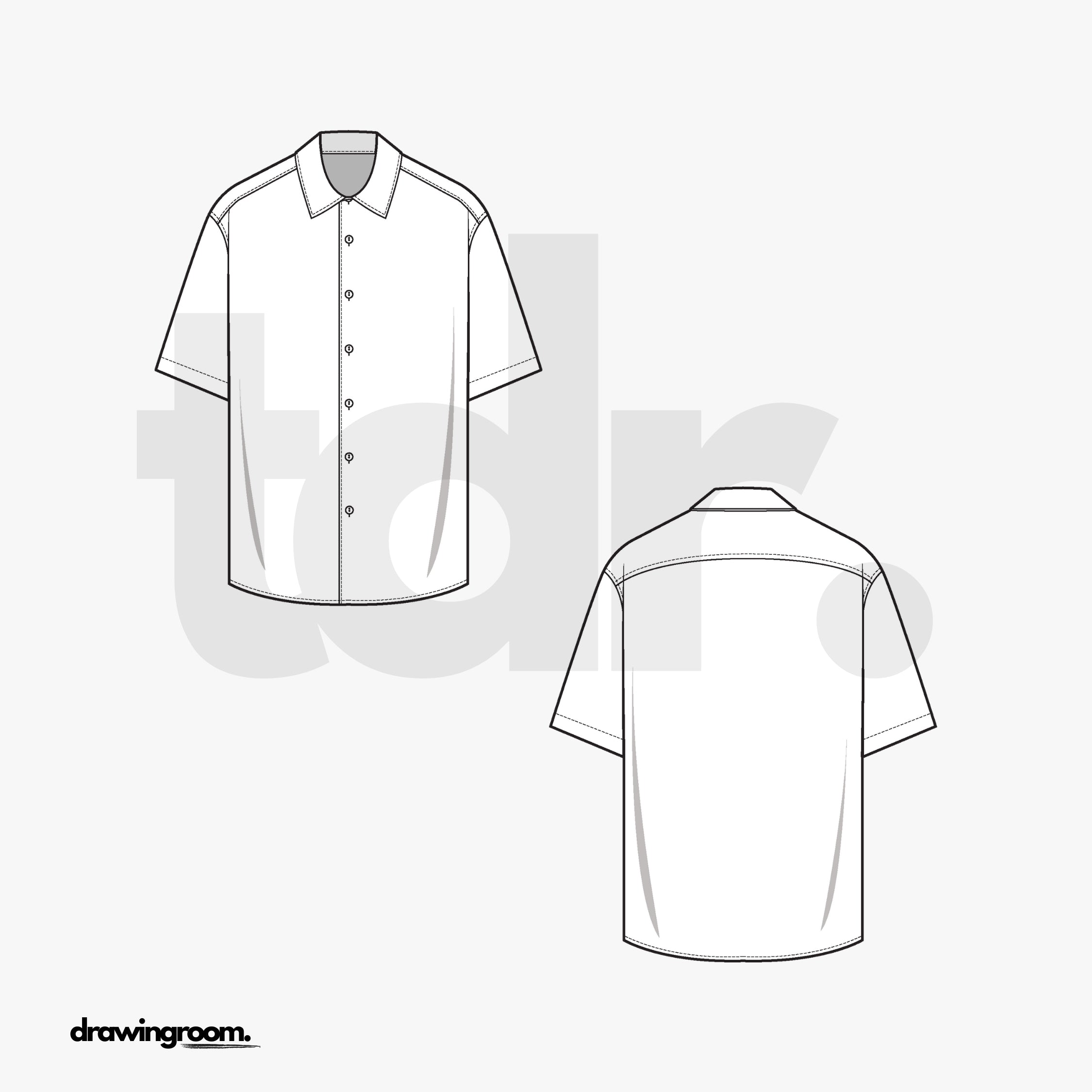 Relaxed Fit Short Sleeve Button Up with Drop Shoulder - Flat Mockup Vector