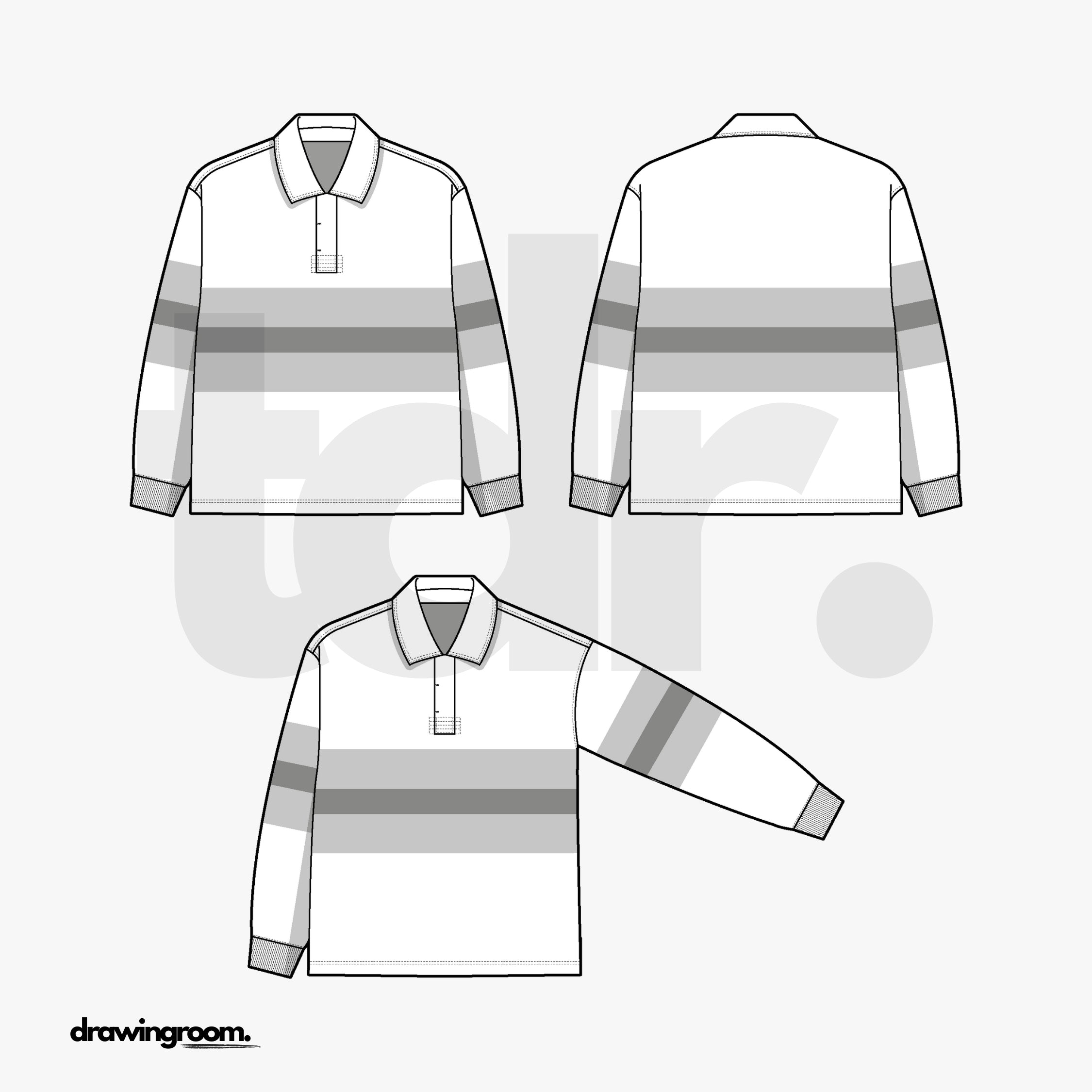 Long Sleeve Athletic Jersey with Collar - Flat Mockup Vector