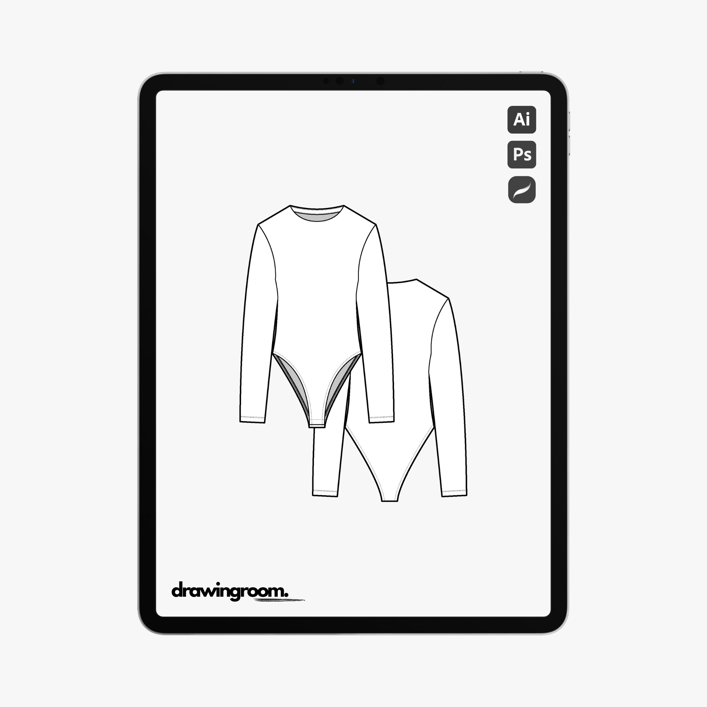 Long Sleeve Crewneck Body Suit - Flat Mockup Vector