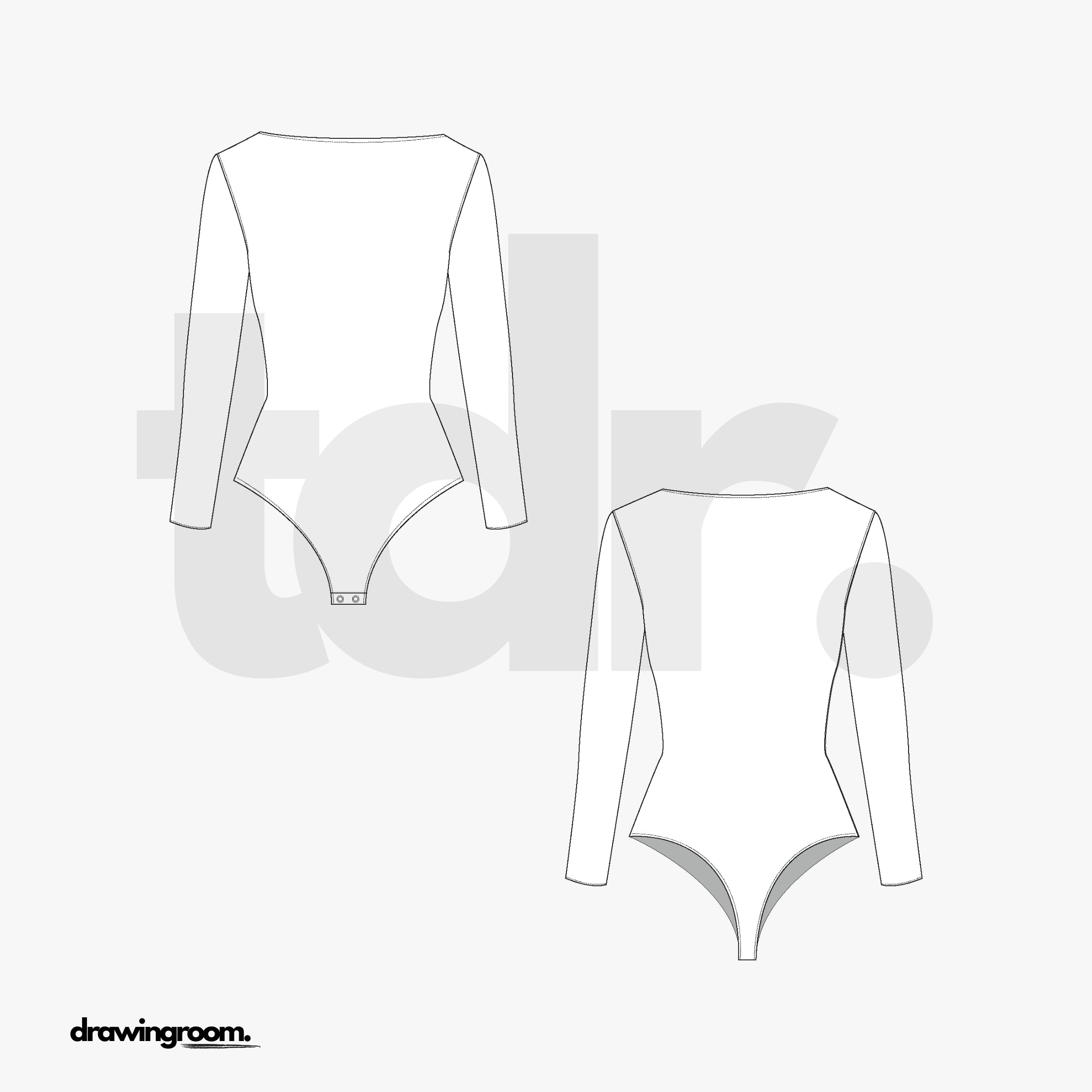 Long Sleeve Thong Body Suit - Flat Mockup Vector