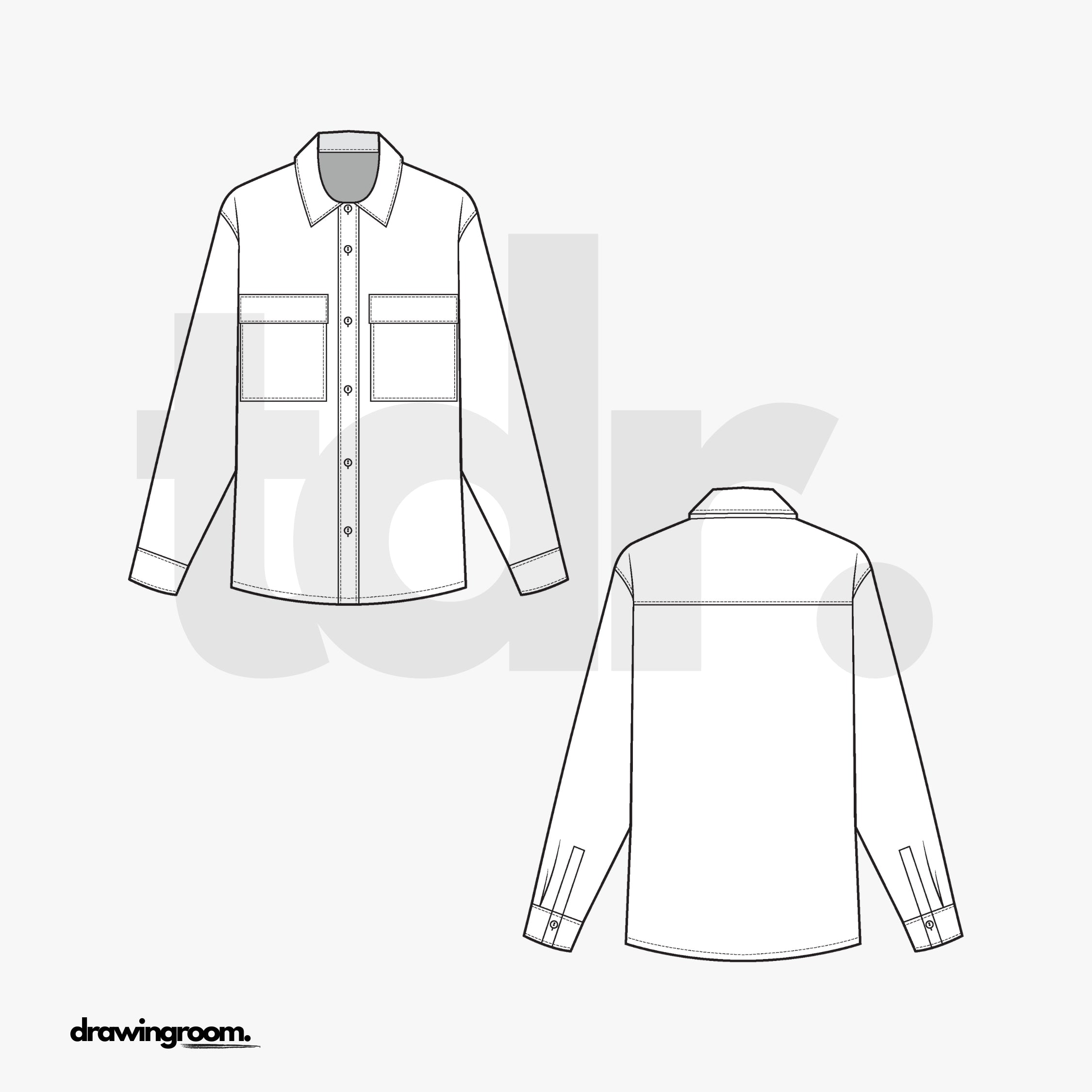 Slim Fit Long Sleeve Button Up with Drop Shoulder - Flat Mockup Vector