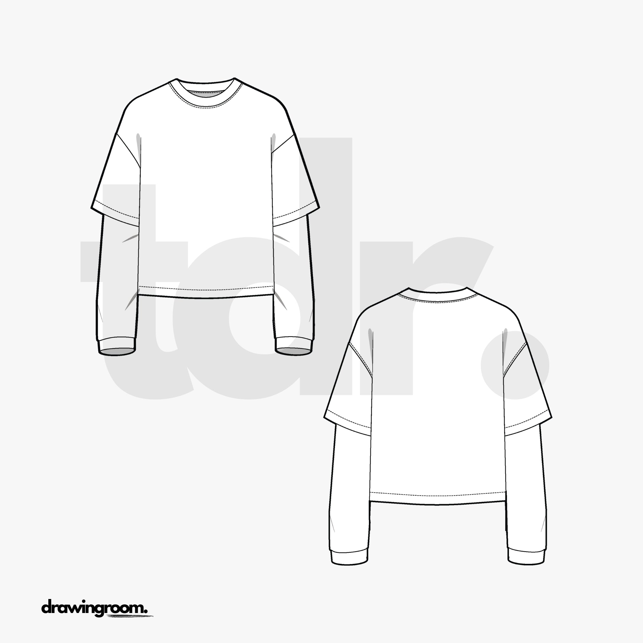 Relaxed Fit Cropped Layered T-Shirt - Flat Mockup Vector