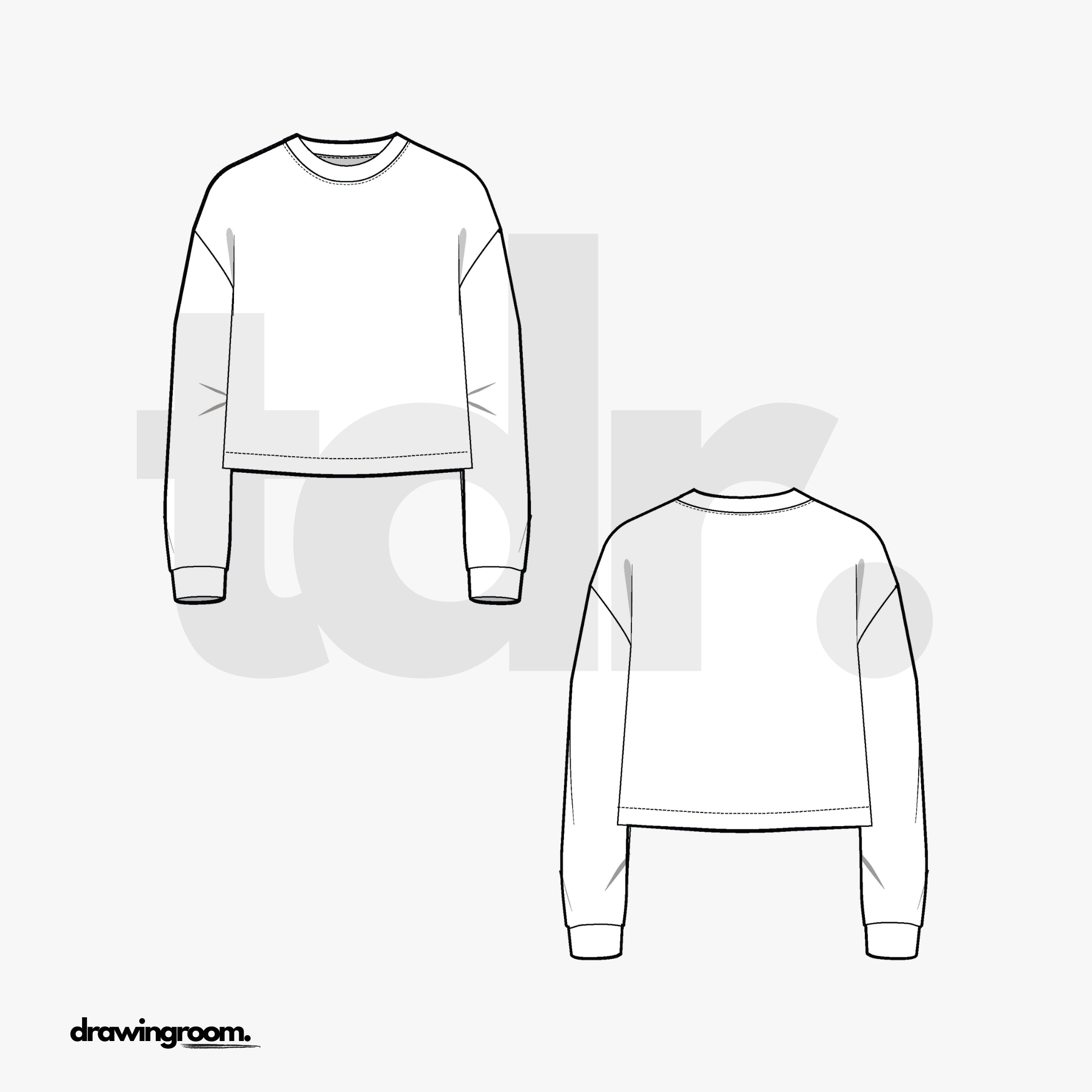 Relaxed Fit Cropped Long Sleeve T-Shirt - Flat Mockup Vector