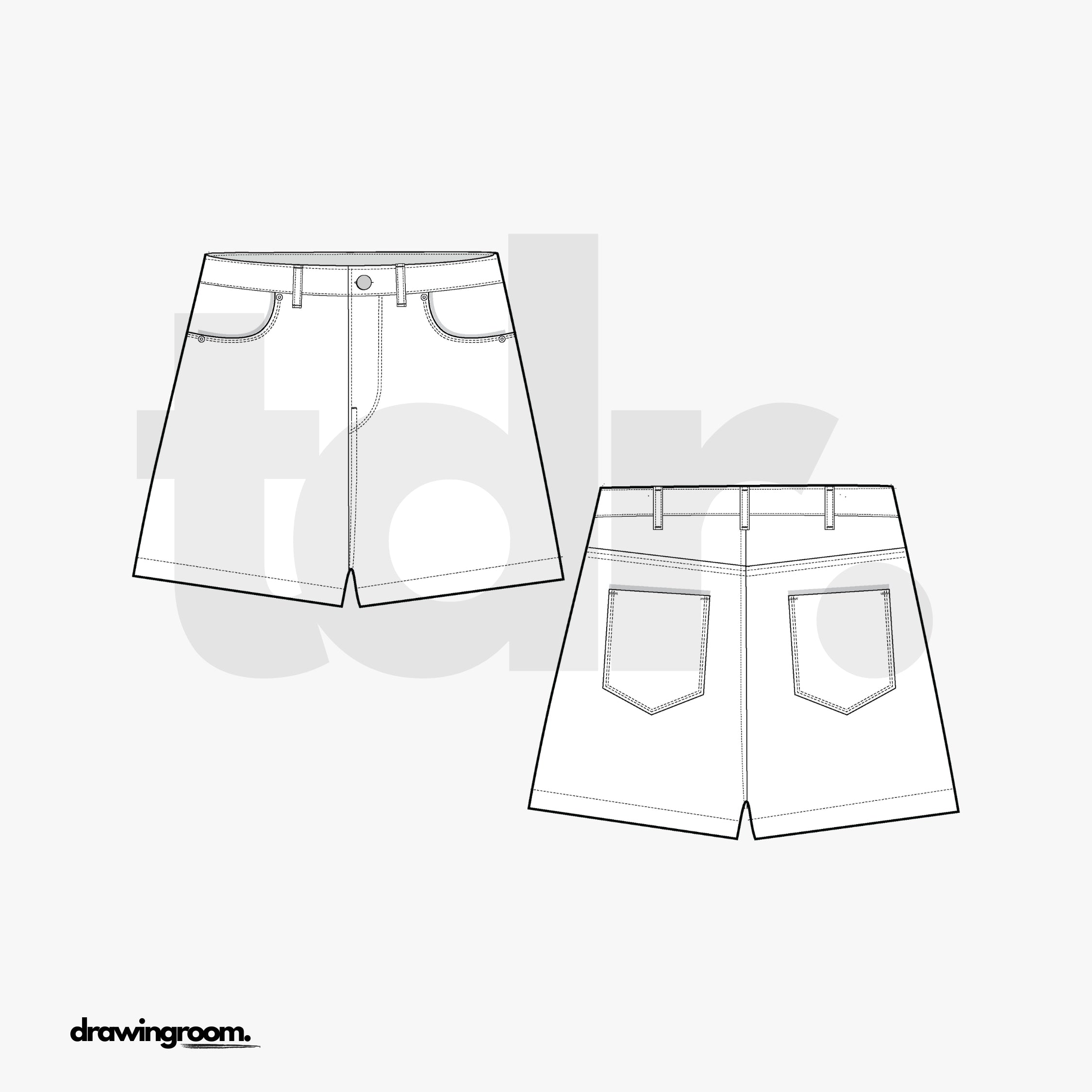 Relaxed Fit High Waisted Jean Shorts - Flat Mockup Vector