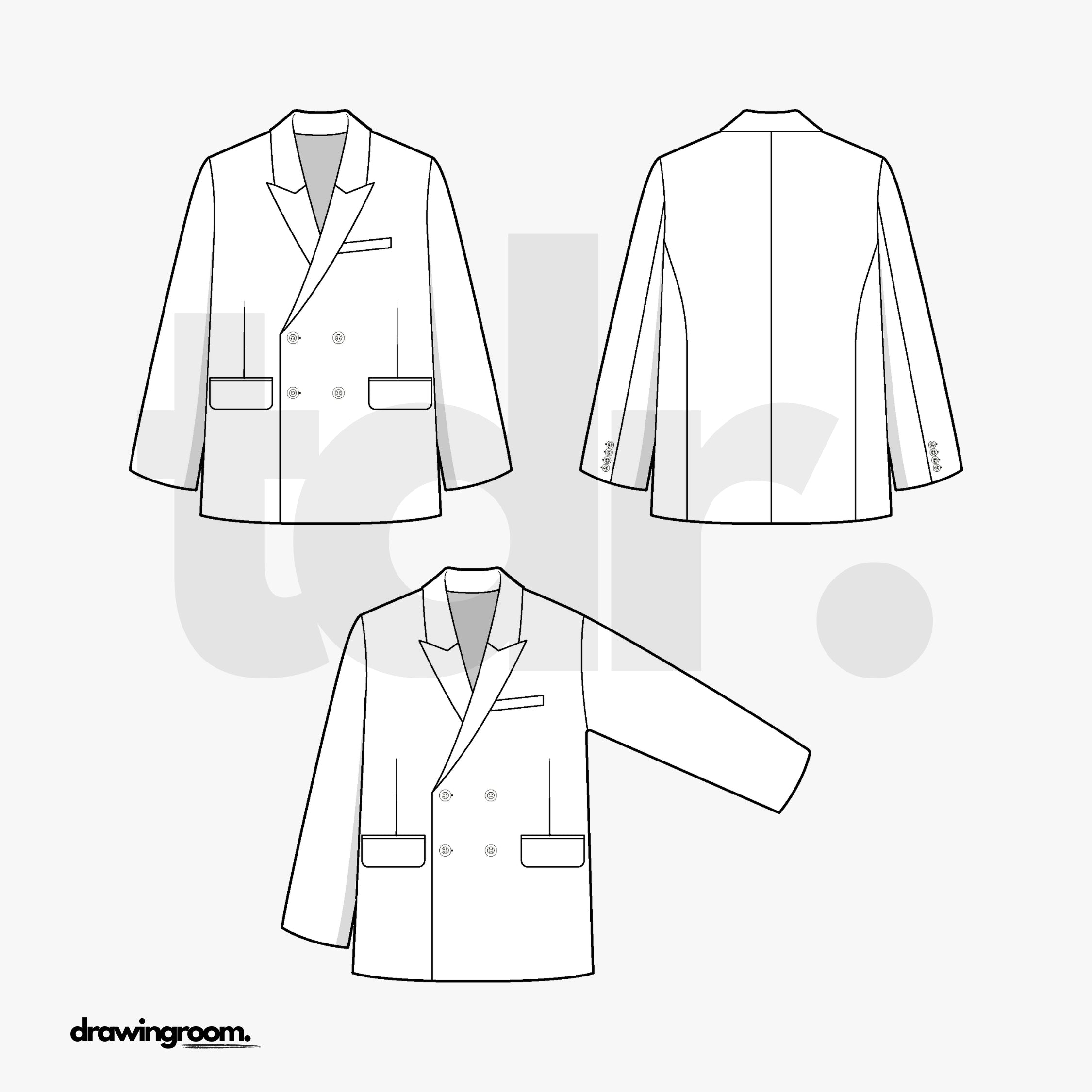 Loose Fit Double Breasted Jacket - Flat Mockup Vector