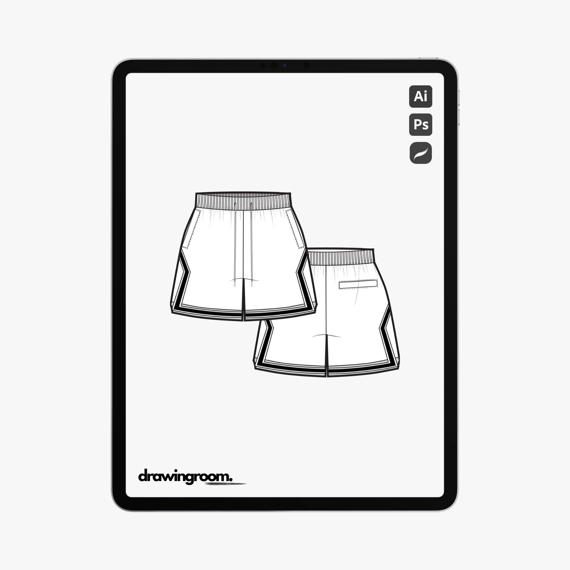 Loose Fit Retro Inspired Basketball Shorts - Flat Mockup Vector