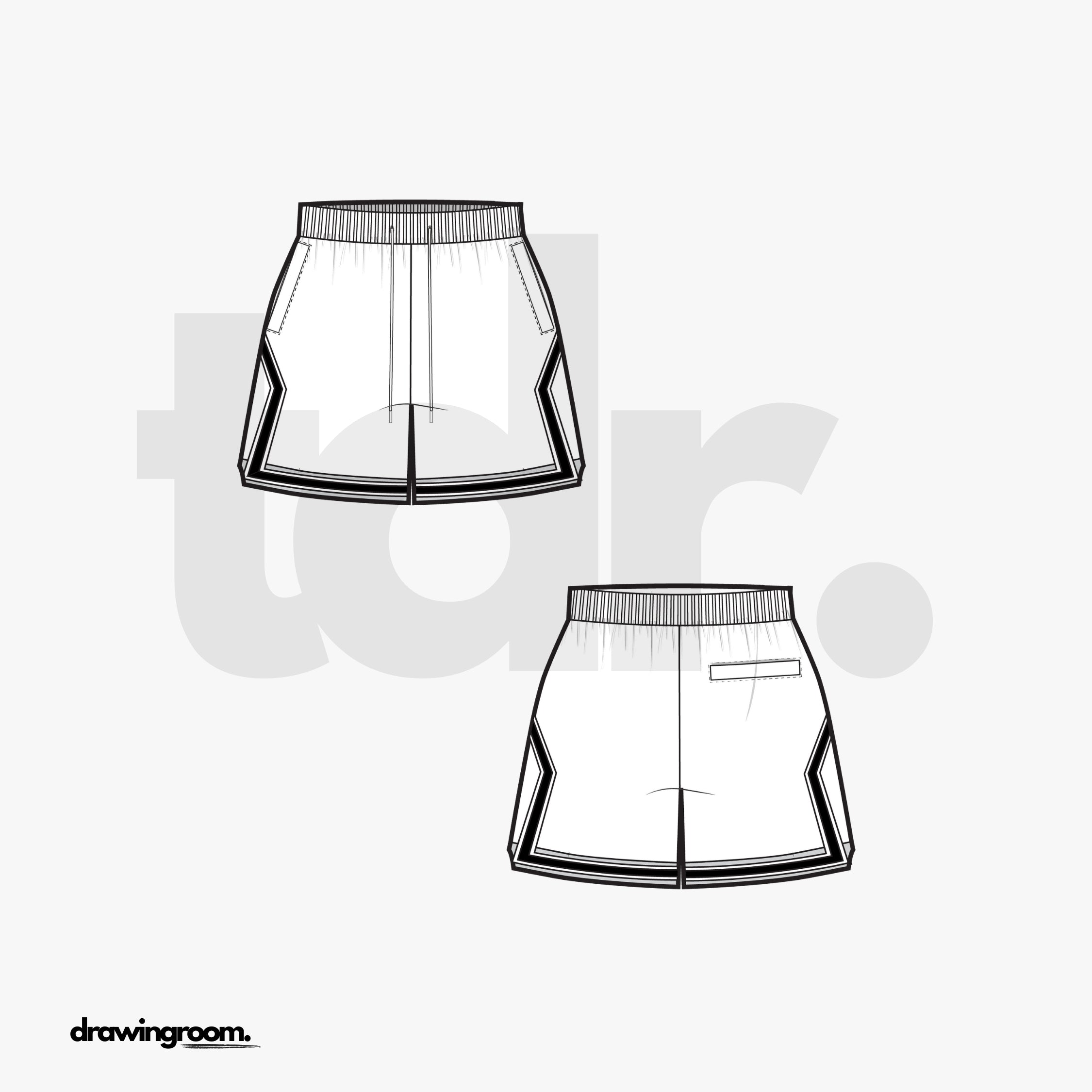 Loose Fit Retro Inspired Basketball Shorts - Flat Mockup Vector