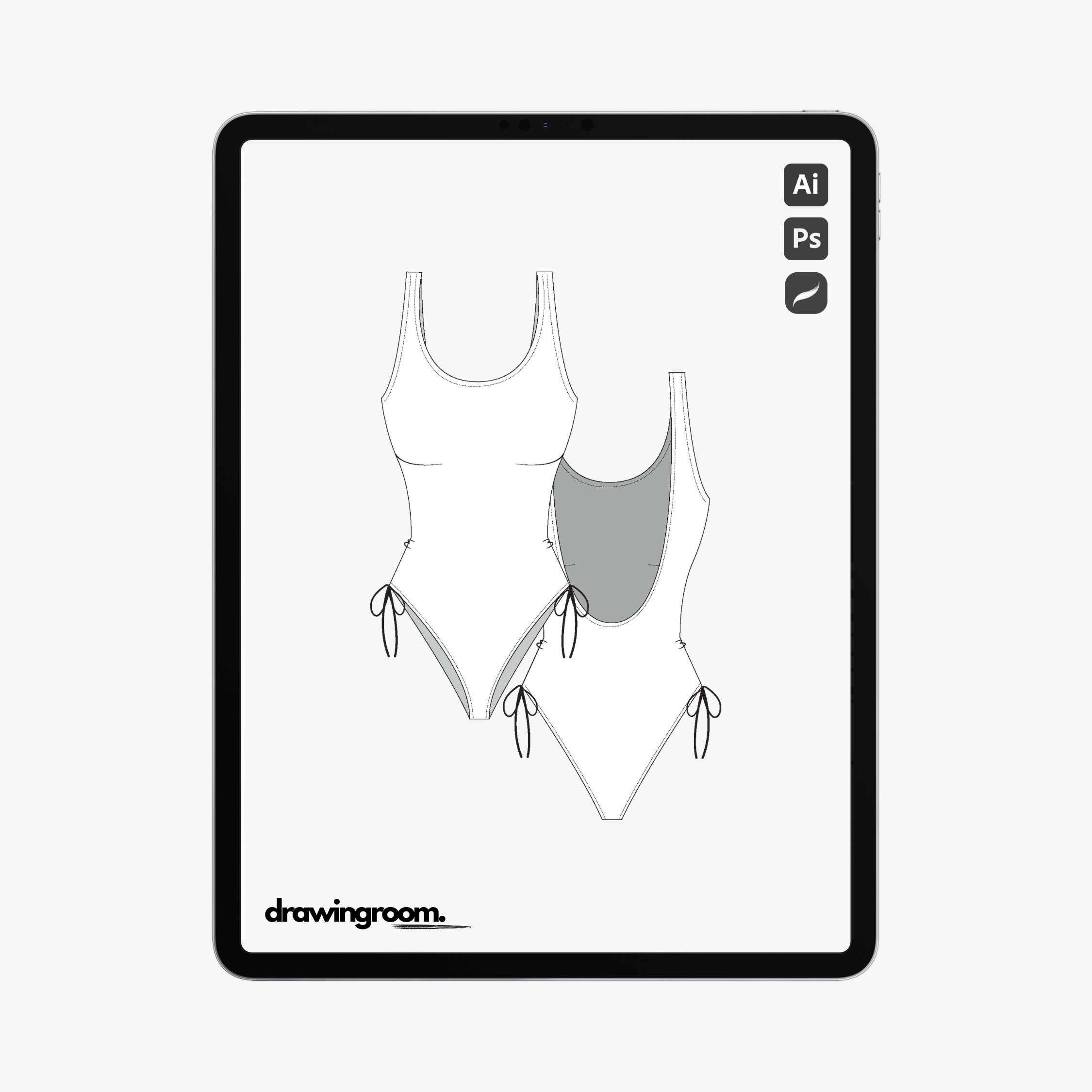 Low Back One Piece Swim Suit - Flat Mockup Vector