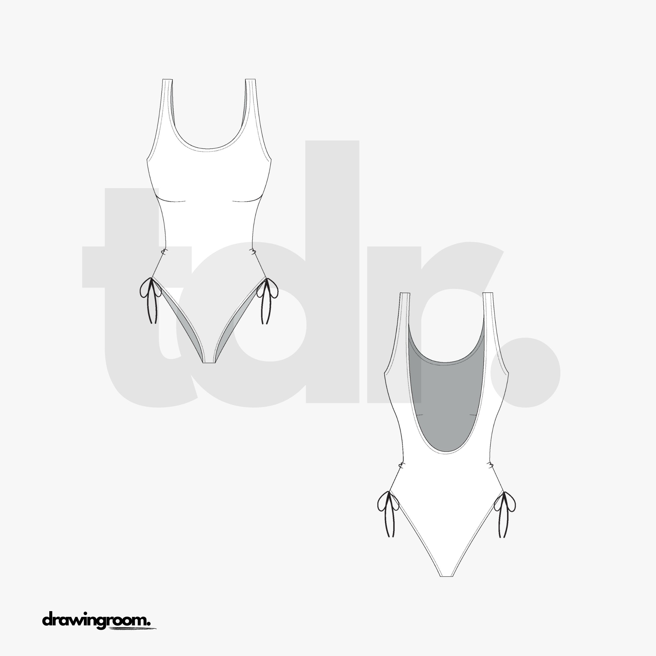 Low Back One Piece Swim Suit - Flat Mockup Vector