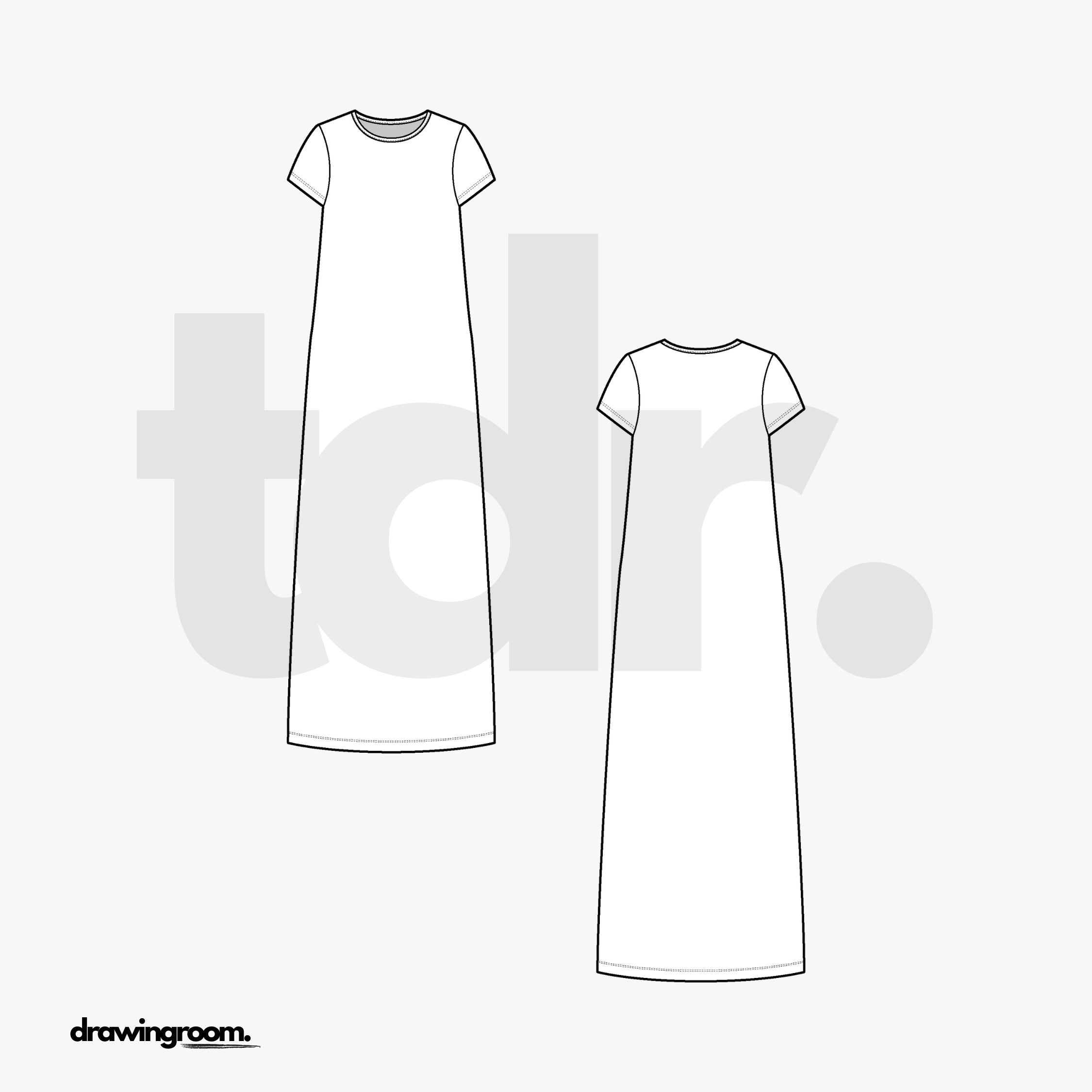 Maxi Short Sleeve T-Shirt Dress - Flat Mockup Vector