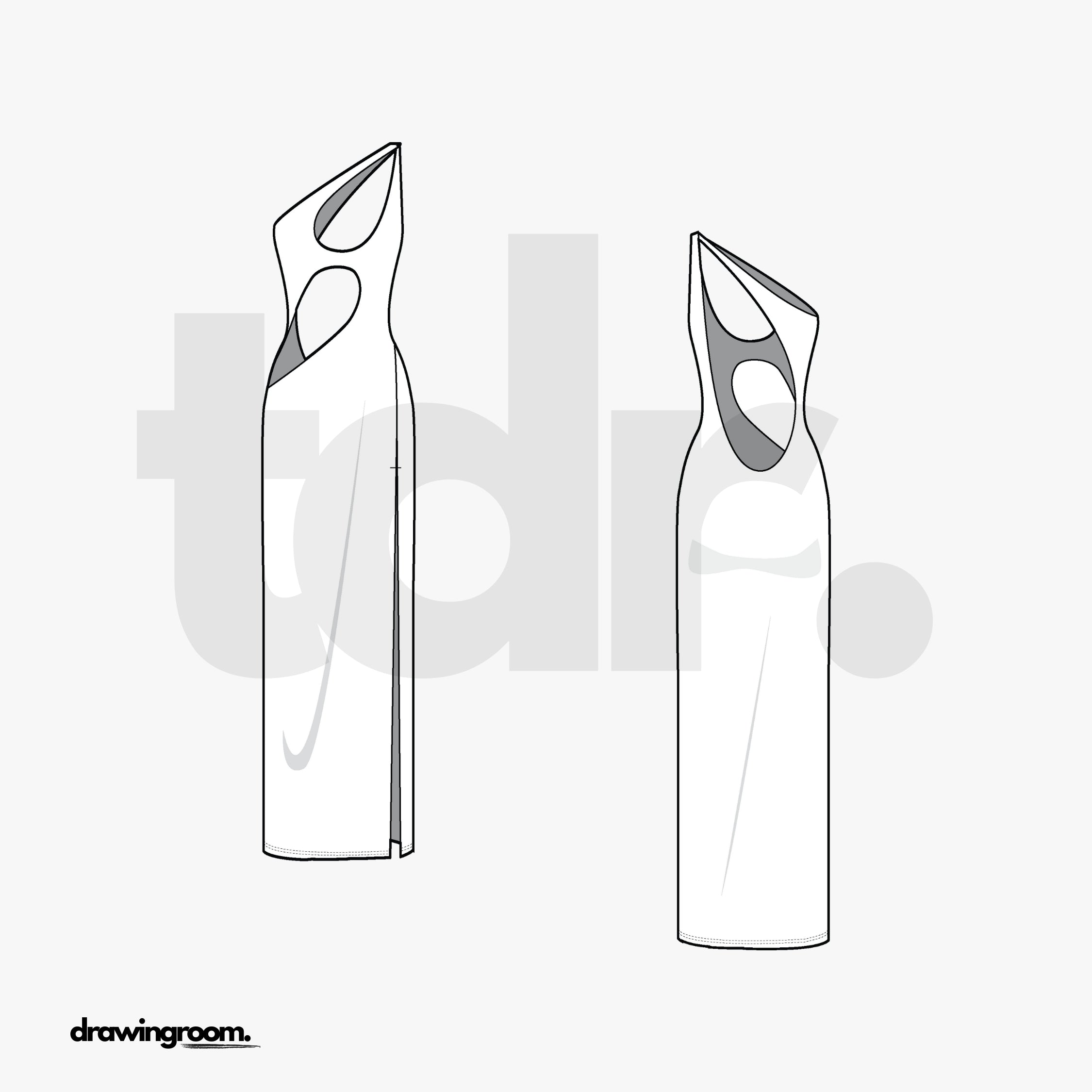 Midi Cut Out Dress with Side Slit - Flat Mockup Vector