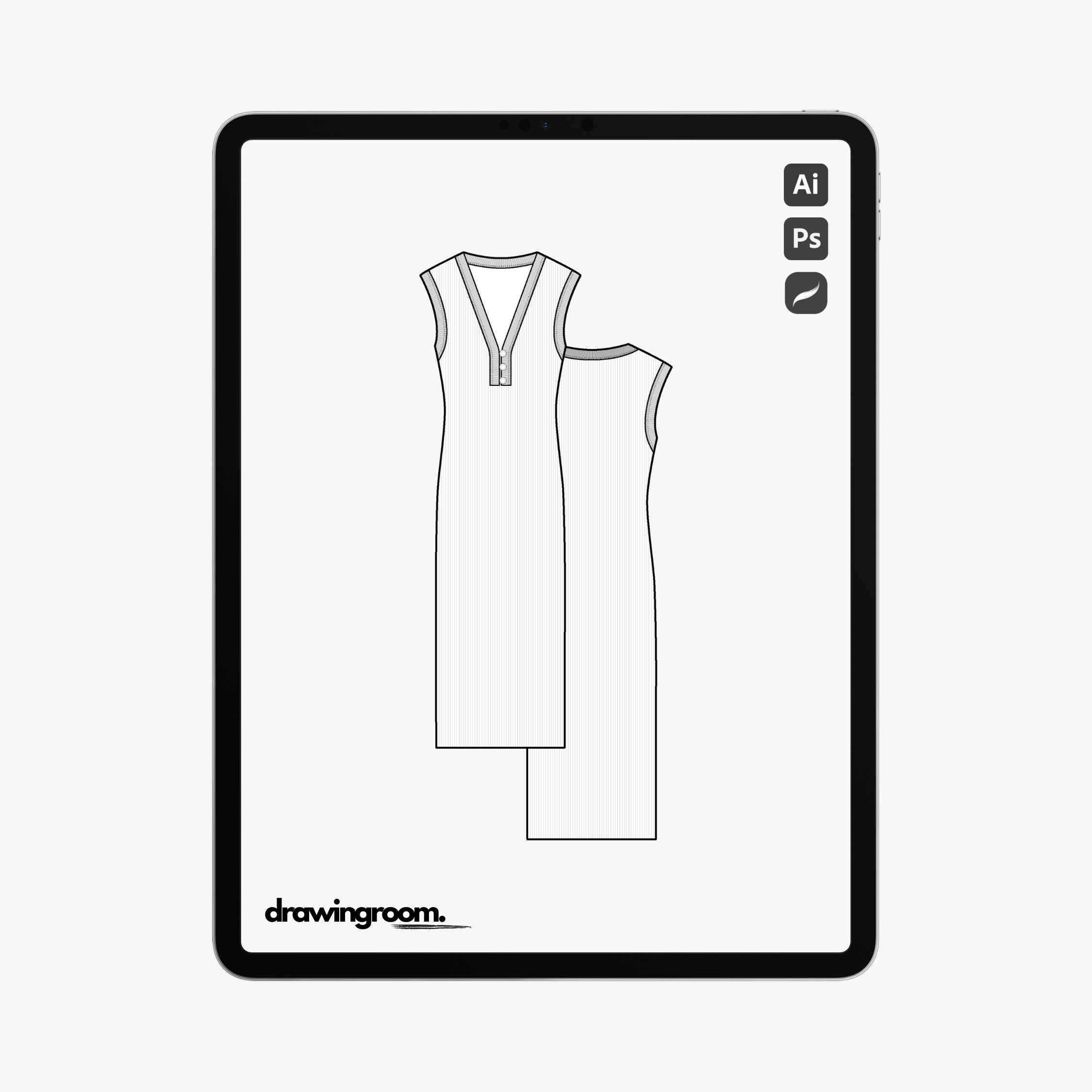 Midi Ribbed Sleeveless Dress - Flat Mockup Vector