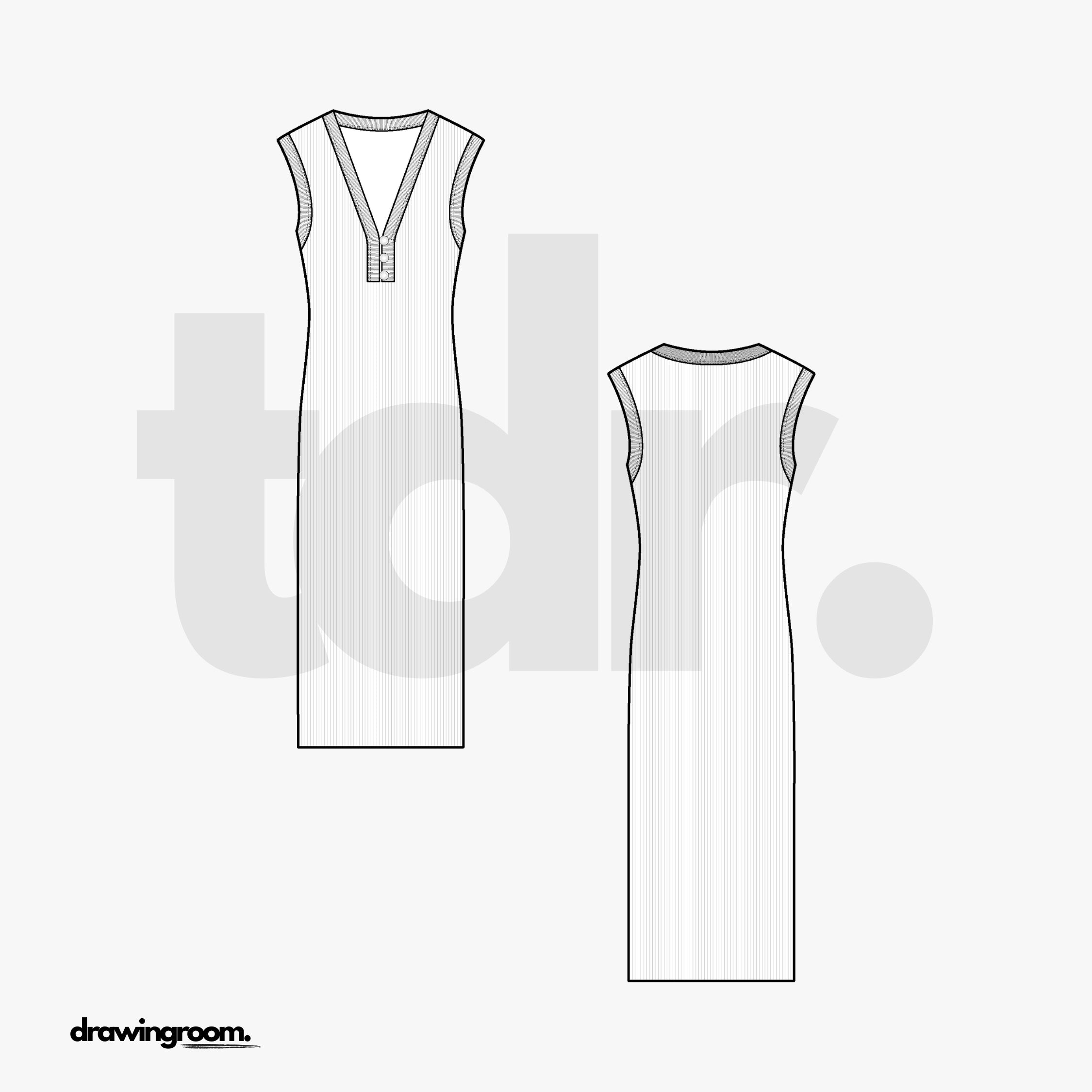 Midi Ribbed Sleeveless Dress - Flat Mockup Vector