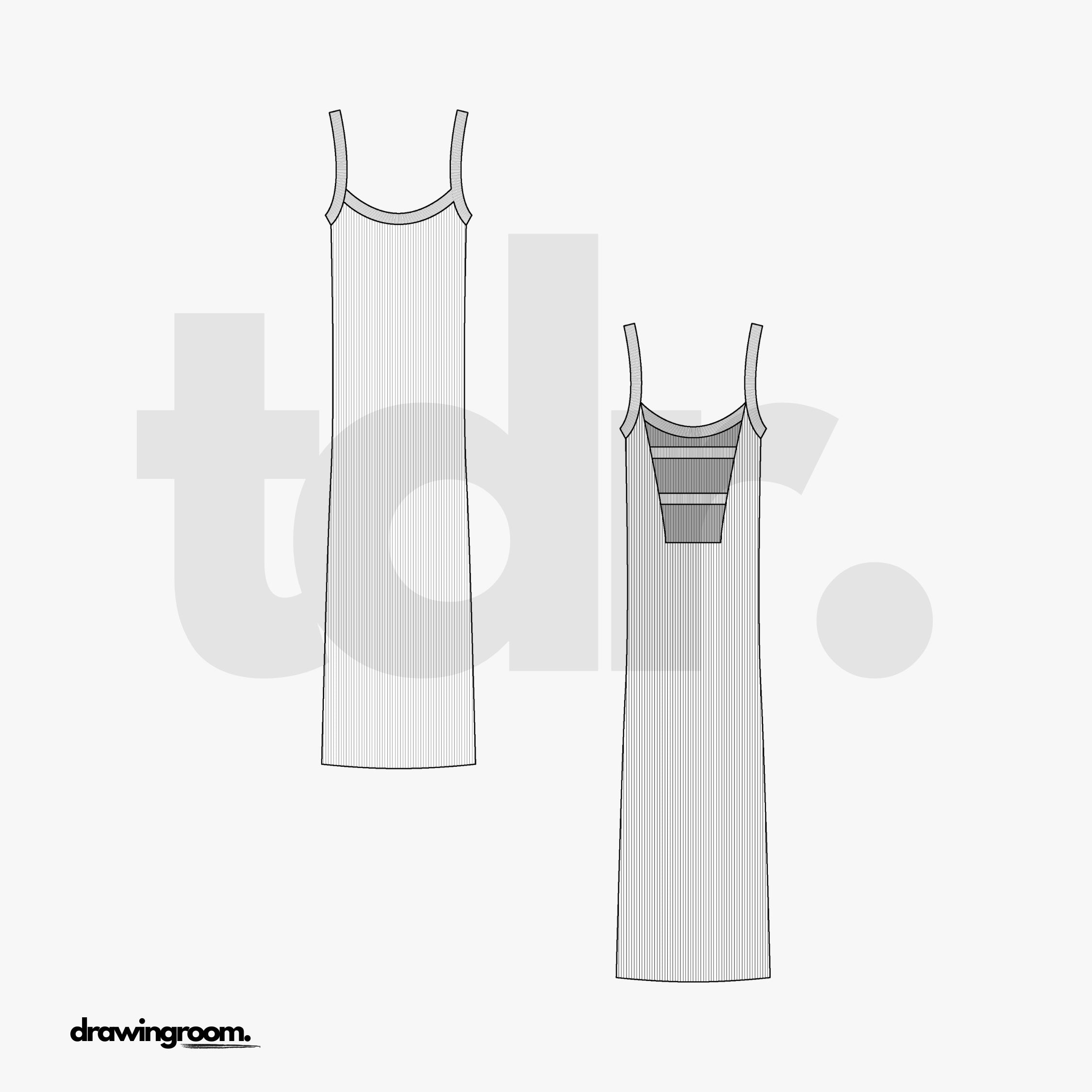 Midi Ribbed Spaghetti Strap Dress - Flat Mockup Vector