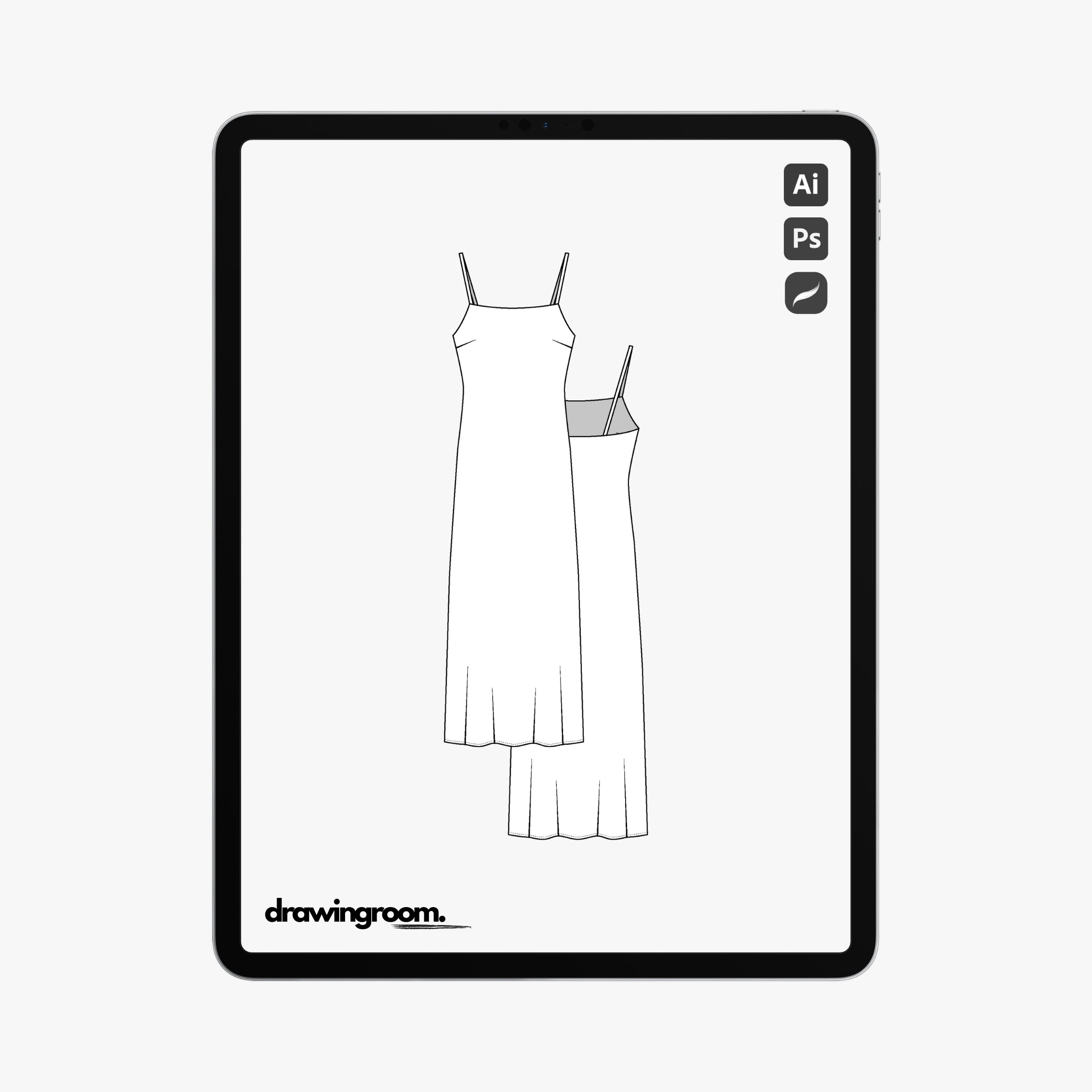 Midi Sheath Dress with Bust Darts - Flat Mockup Vector