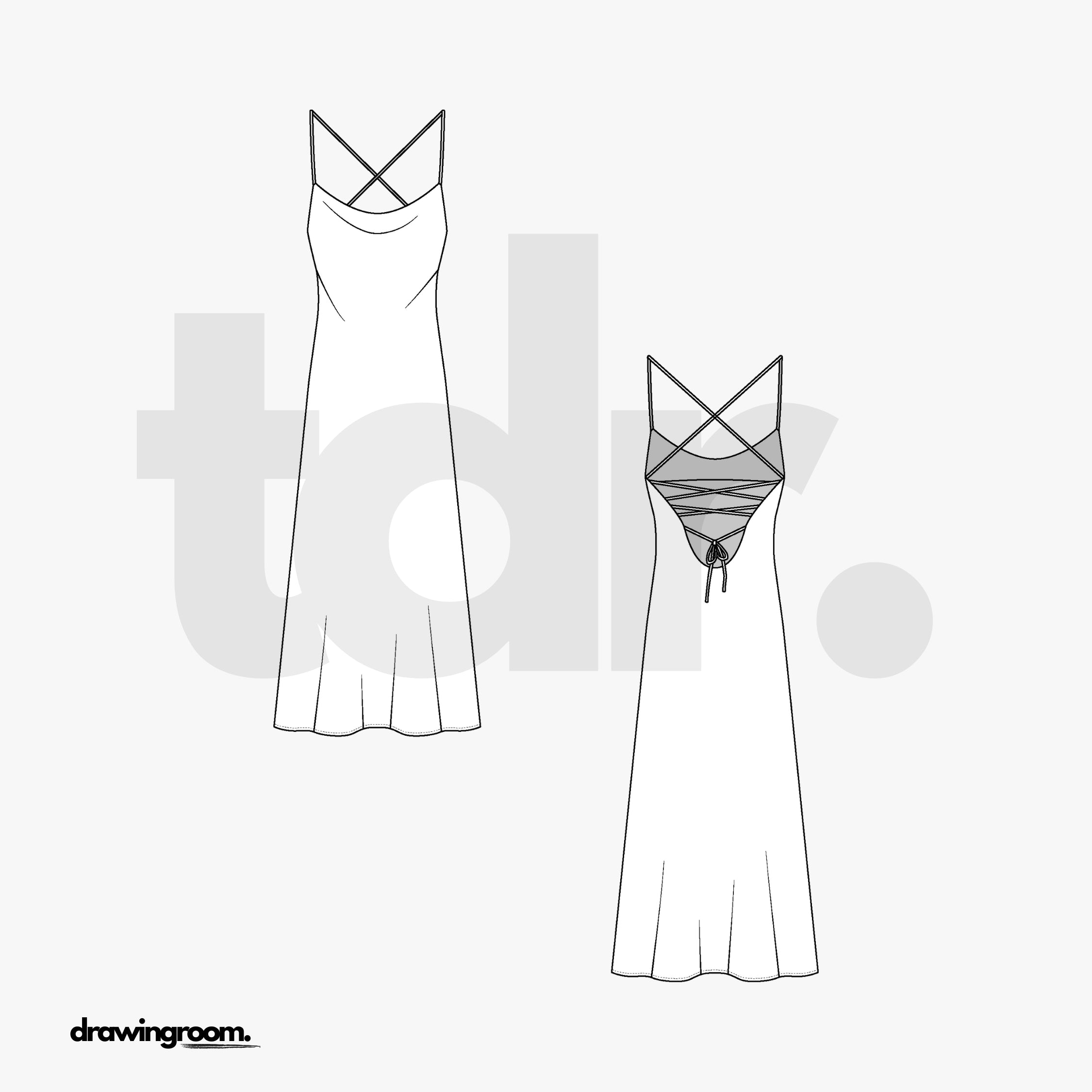 Midi Sheath Dress with Tie Up Back - Flat Mockup Vector